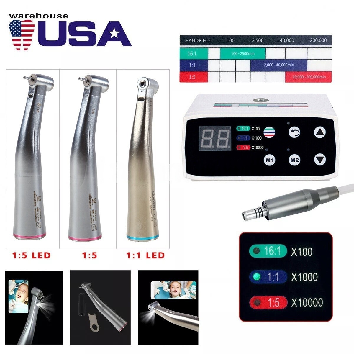 NSK Style Dental Brushless LED Electric Micro Motor 1:1/1:5 Increasing Handpiece