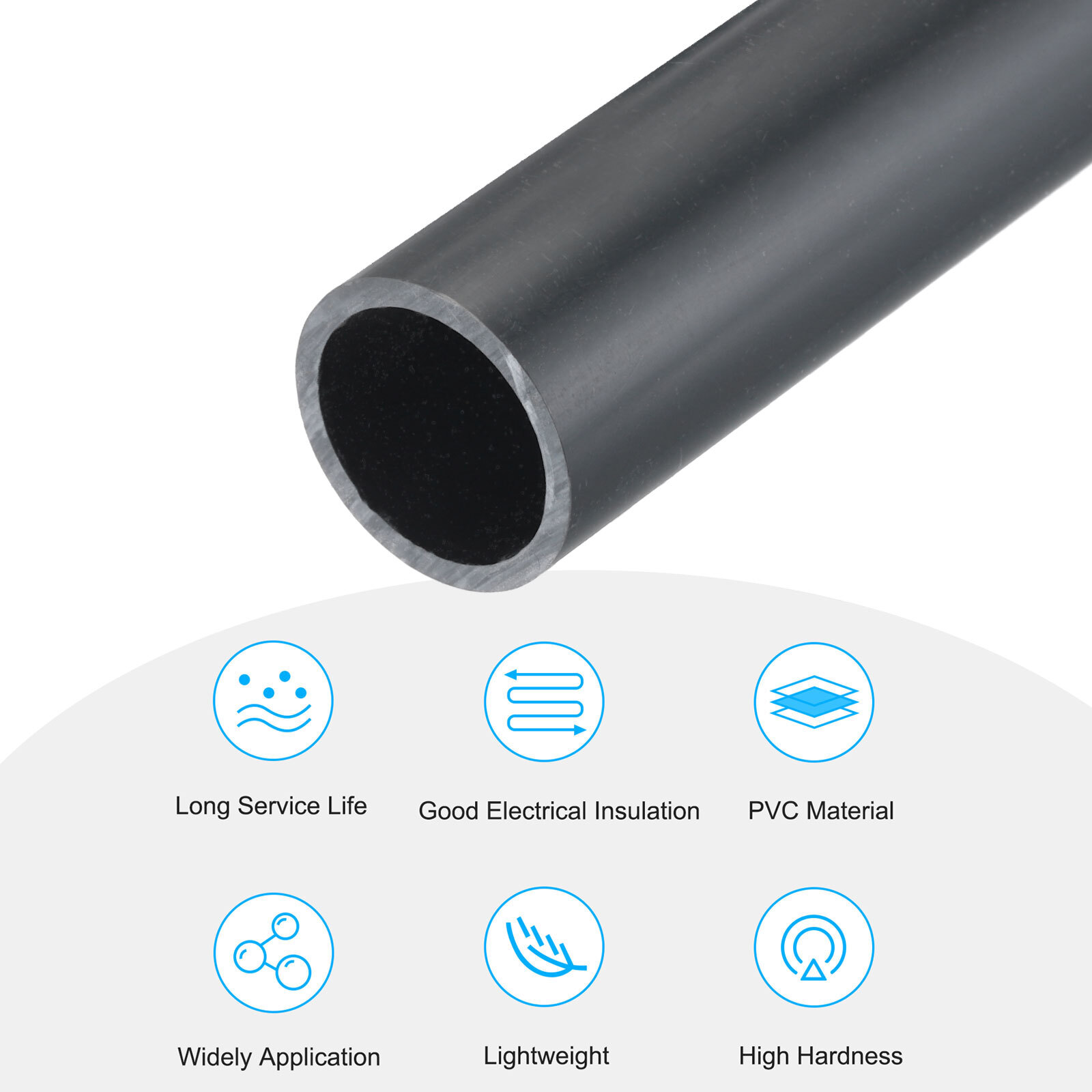 PVC Rigid Round Pipe 7/8″ ID 1″ OD 14″ Dark Grey High Impact