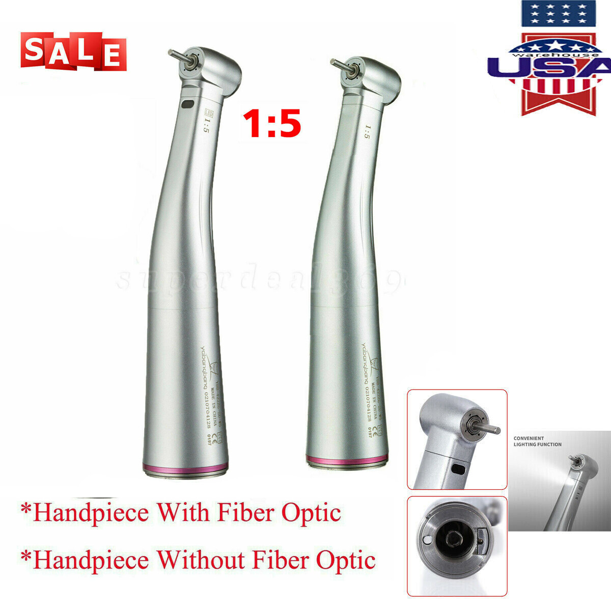 Dental 1:5 Increasing Handpiece Contra Angle LED /No Fit KAVO NSK Electric Motor