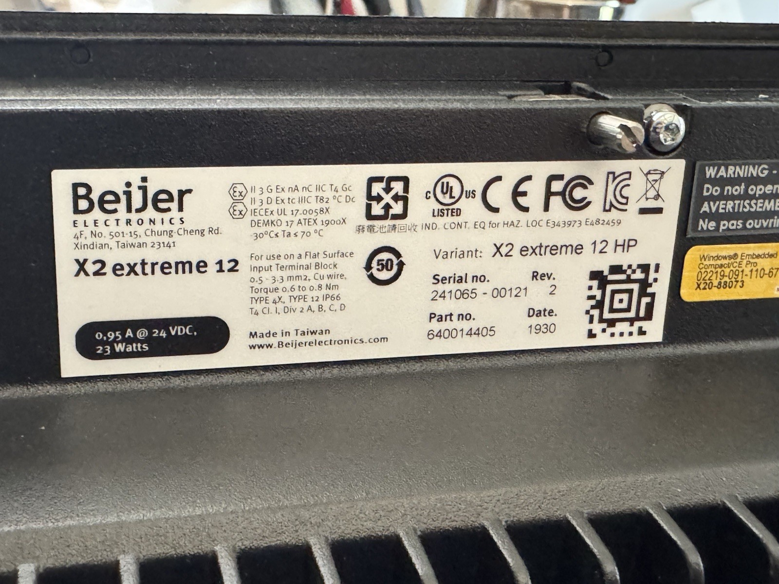 Beijer X2 Extreme 12 HP 640014405 HMI Touch Operator Panel Qty Available!