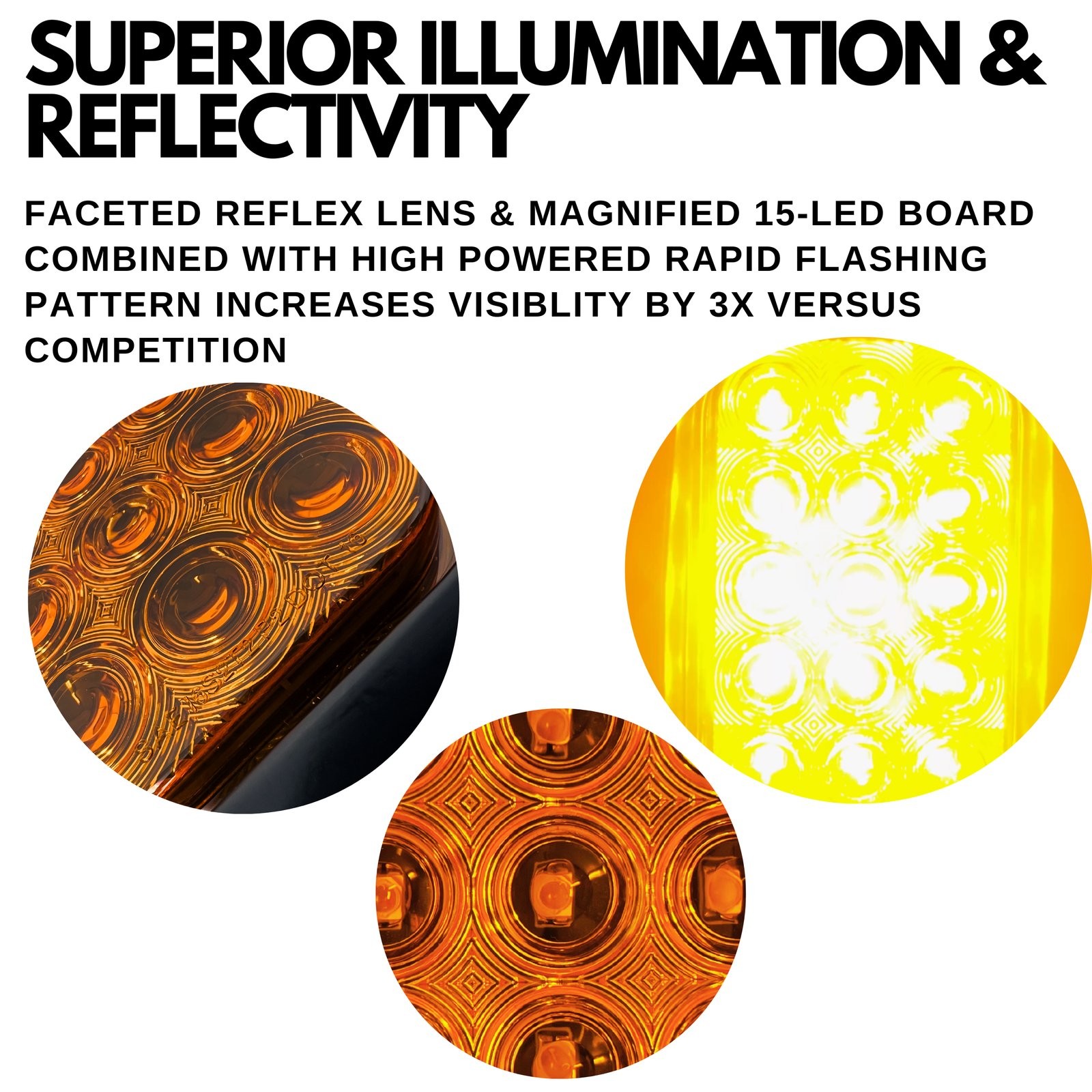 All Star Truck Parts 5×3 2x Amber Strobe Flashing Rectangle 15 LED Signal Turn