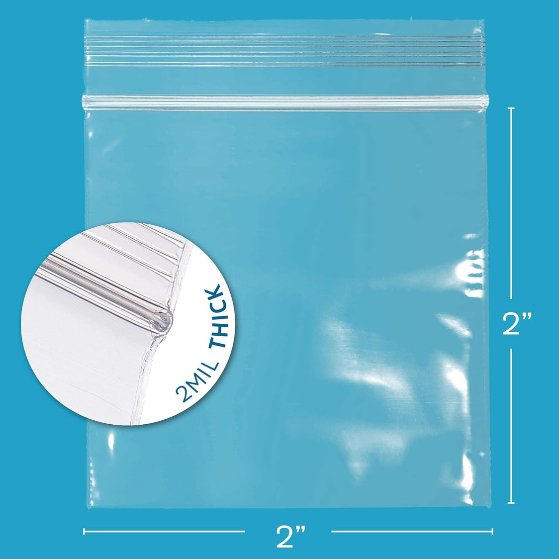 1000 – 2″ x 2″ Durable 2 Mil Clear Zip Strong Resealable Plastic Poly Bags