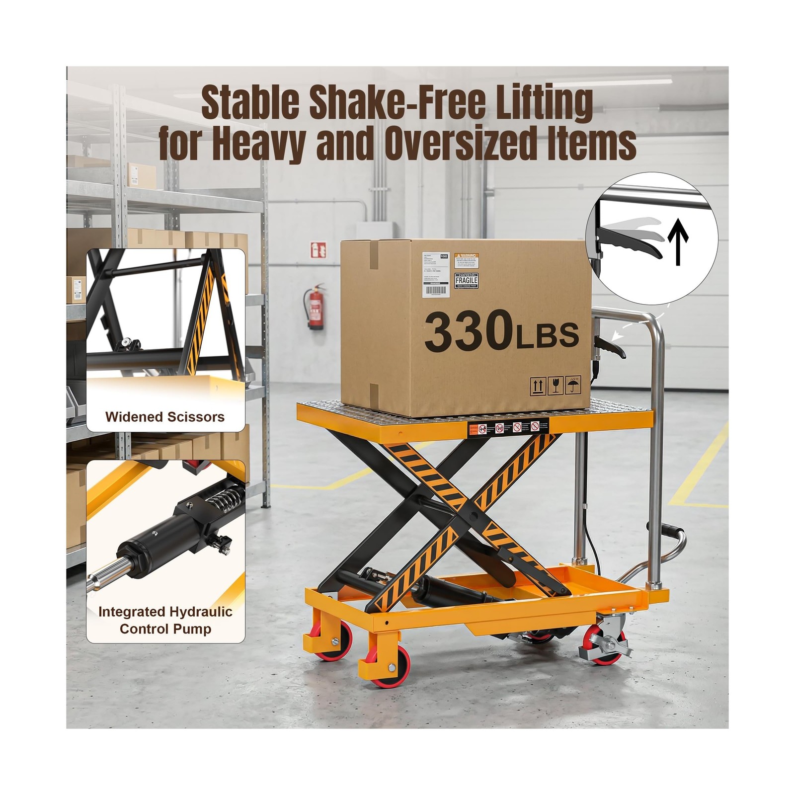 Tera Hydraulic Lift Table Cart: 330lbs Single Scissor 8.3″-28.5″ Lift Range |…