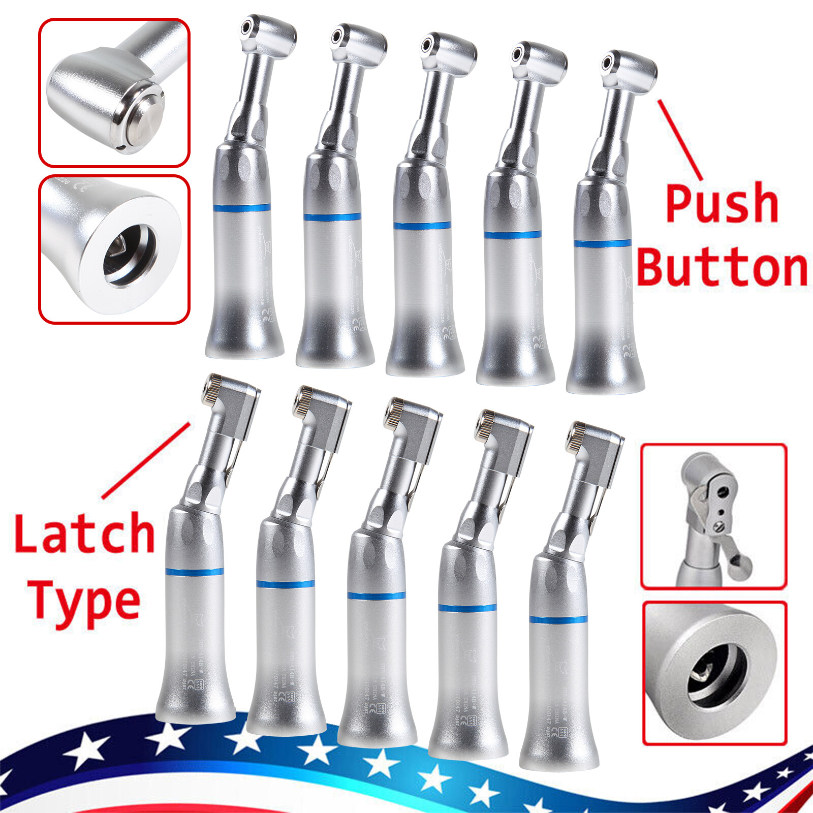 NSK Style Dental Push / Latch Head Contra Angle Handpiece Slow Low Speed E-type