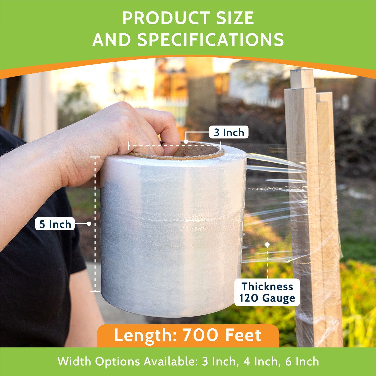 12 Rolls 5″ x 700 ft Clear Hand Wrap Stretch Shrink Film With Handle 120 Ga