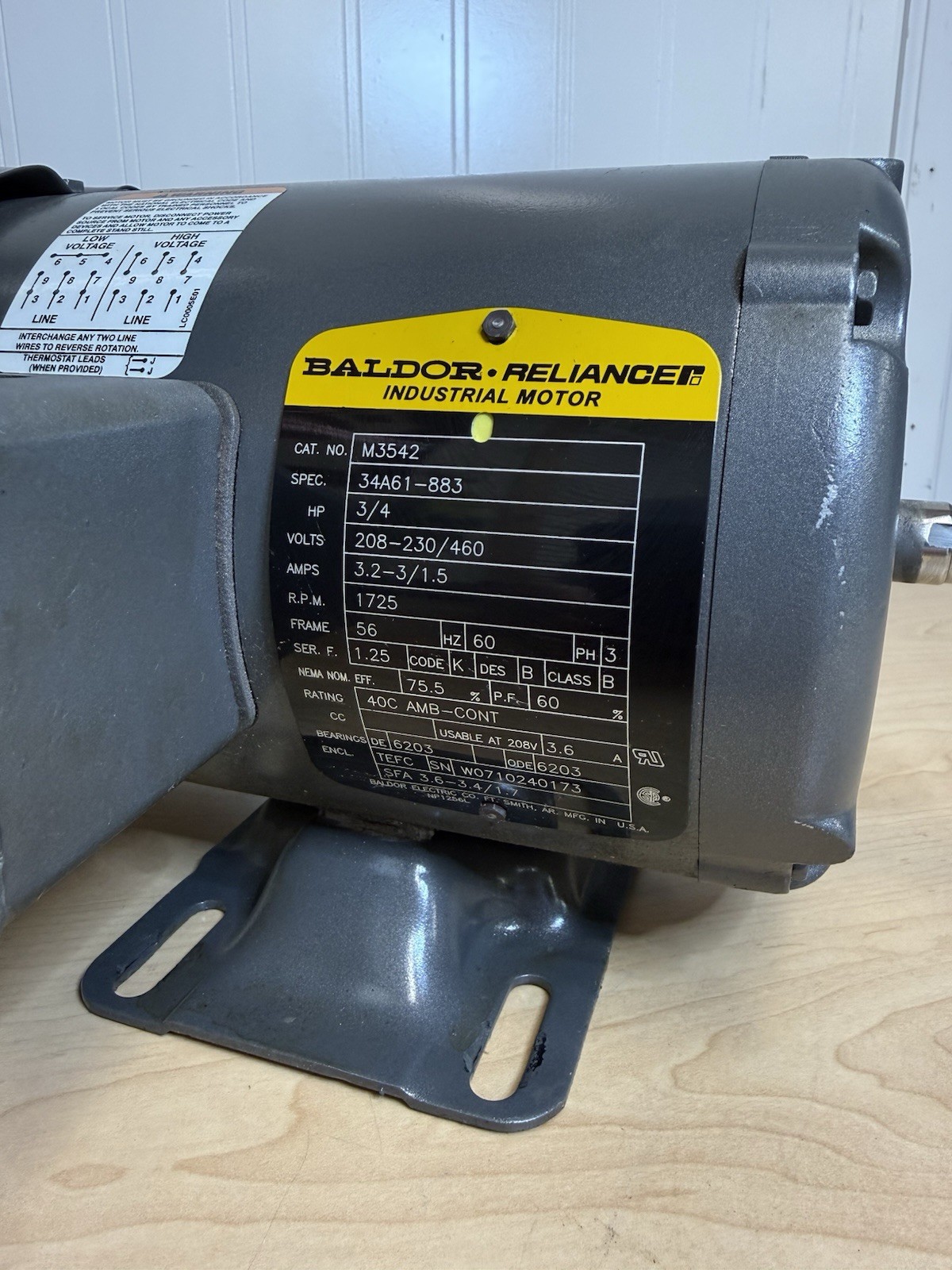 NEW! Baldor Reliance M3542 3/4 HP 1725 RPM 34A61-883 AC Electric Motor
