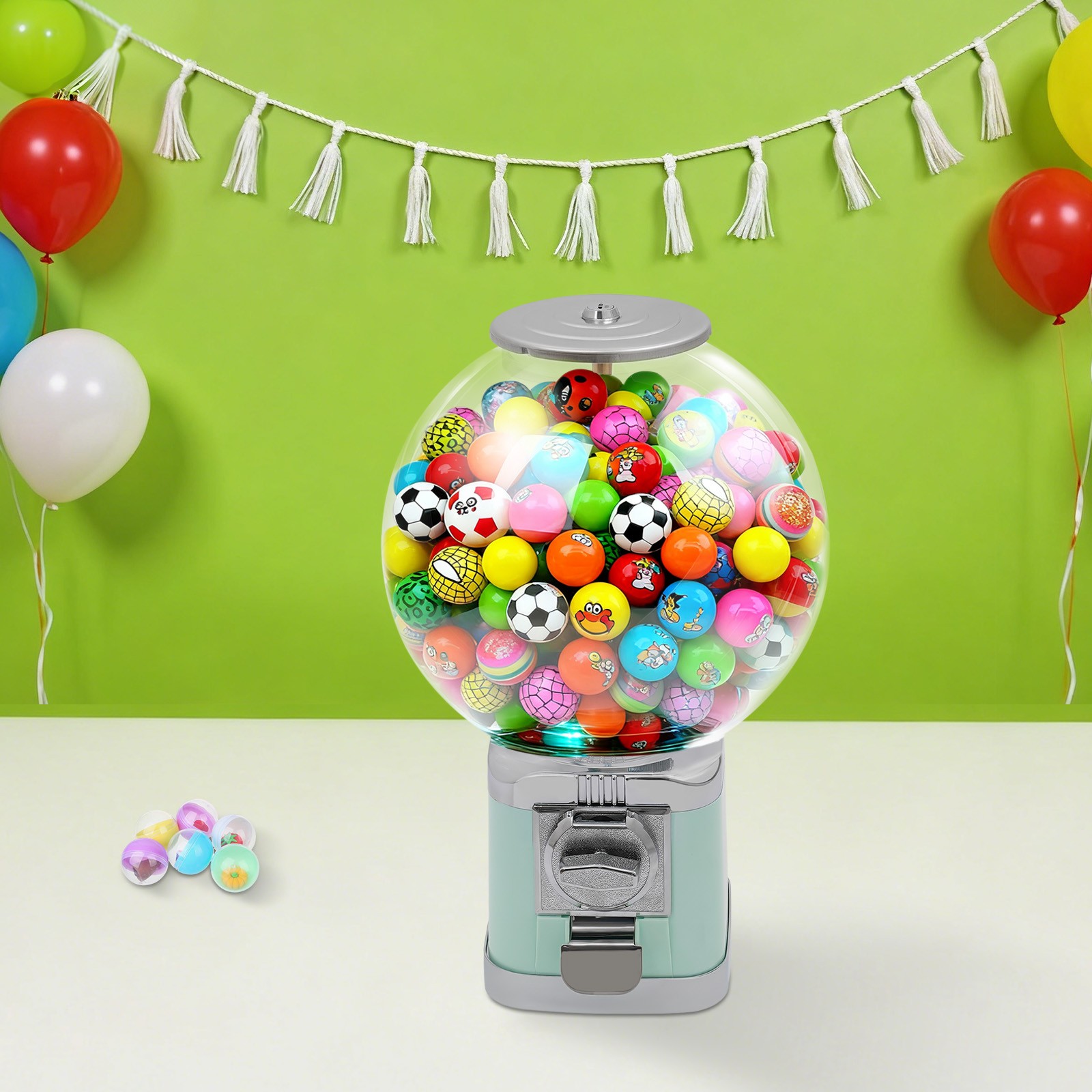 Gumball Machine With Coin Bank – Green Vintage Bubble Gum Candy Dispenser USA