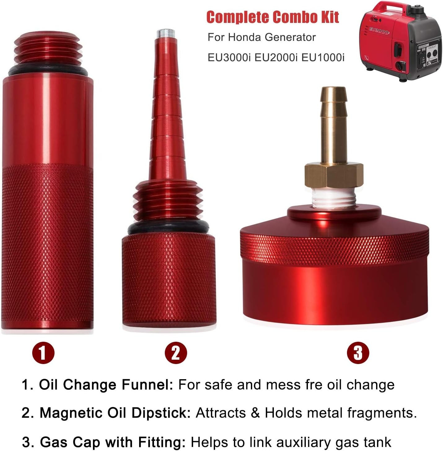 Extended Gas Cap,Oil Change Funnel,Magnetic Dipstick For Honda Generator EU2200i
