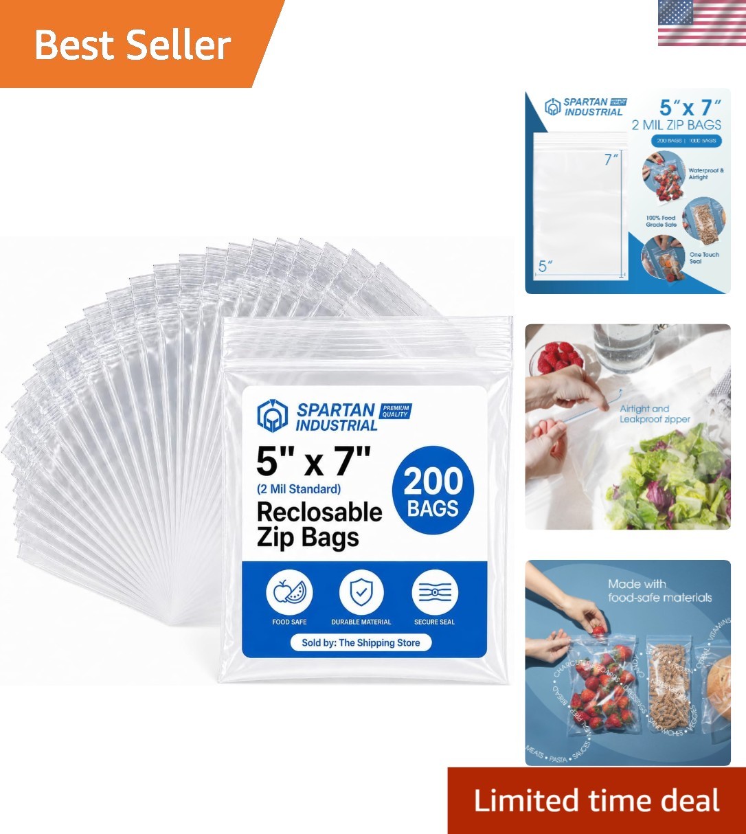 Quality 5″ x 7″ 200 Count Resealable Plastic Poly Bags – Waterproof & Secure