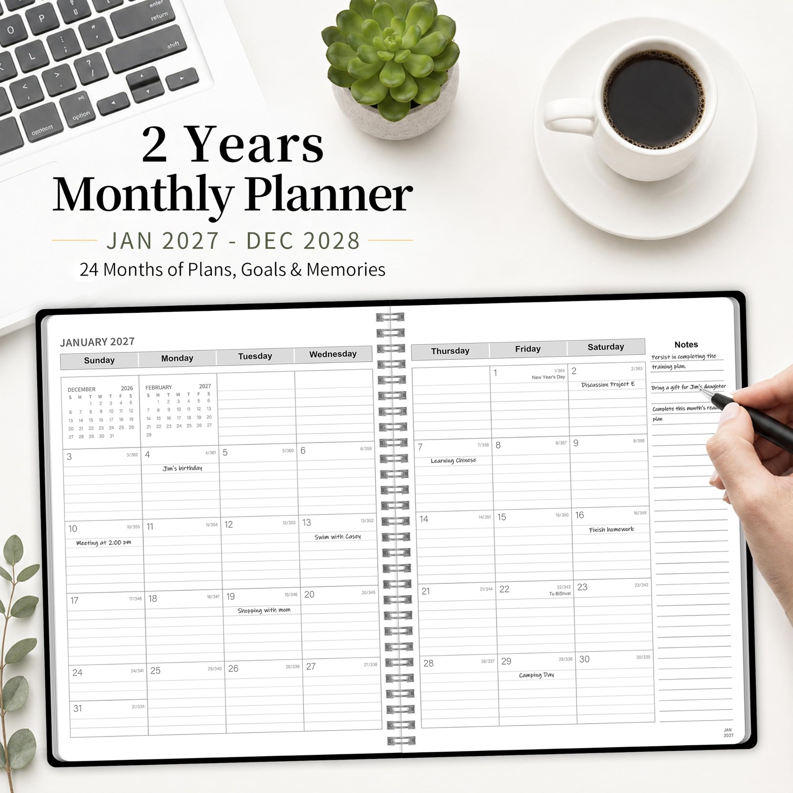 2027-2028 Monthly Planner, Jan 2027-Dec 2028, A4 2027 – Dec Black
