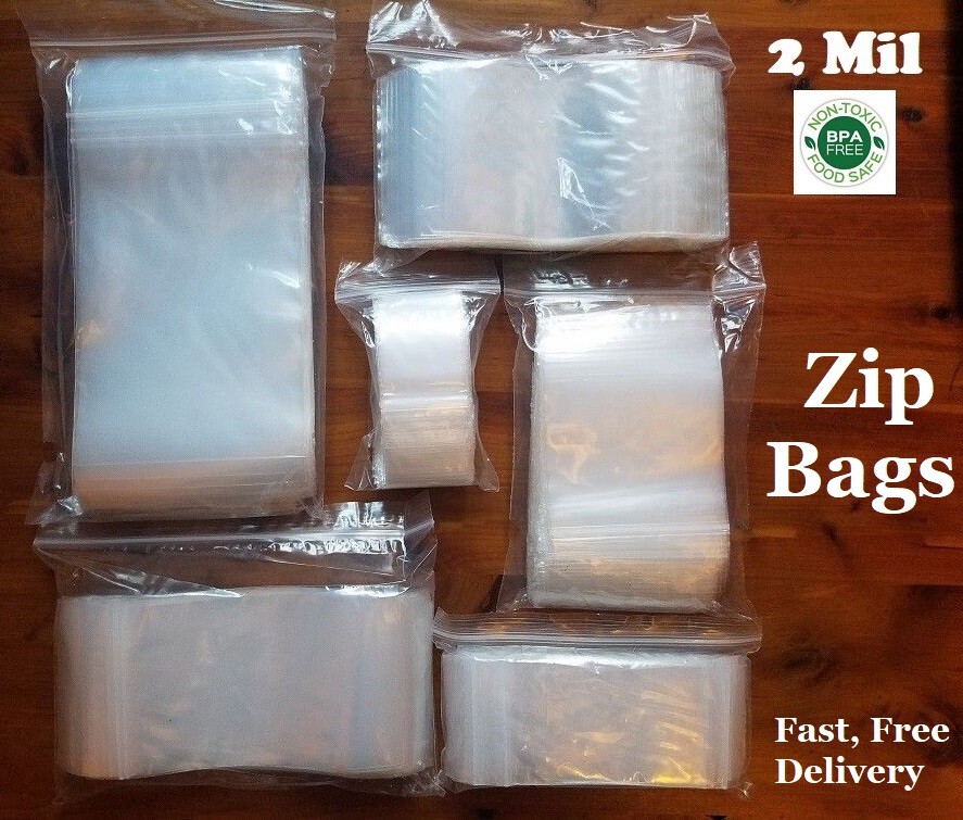 Clear Zip Seal Top Lock Plastic Bags 2Mil Reclosable Large Small Zipper Baggies