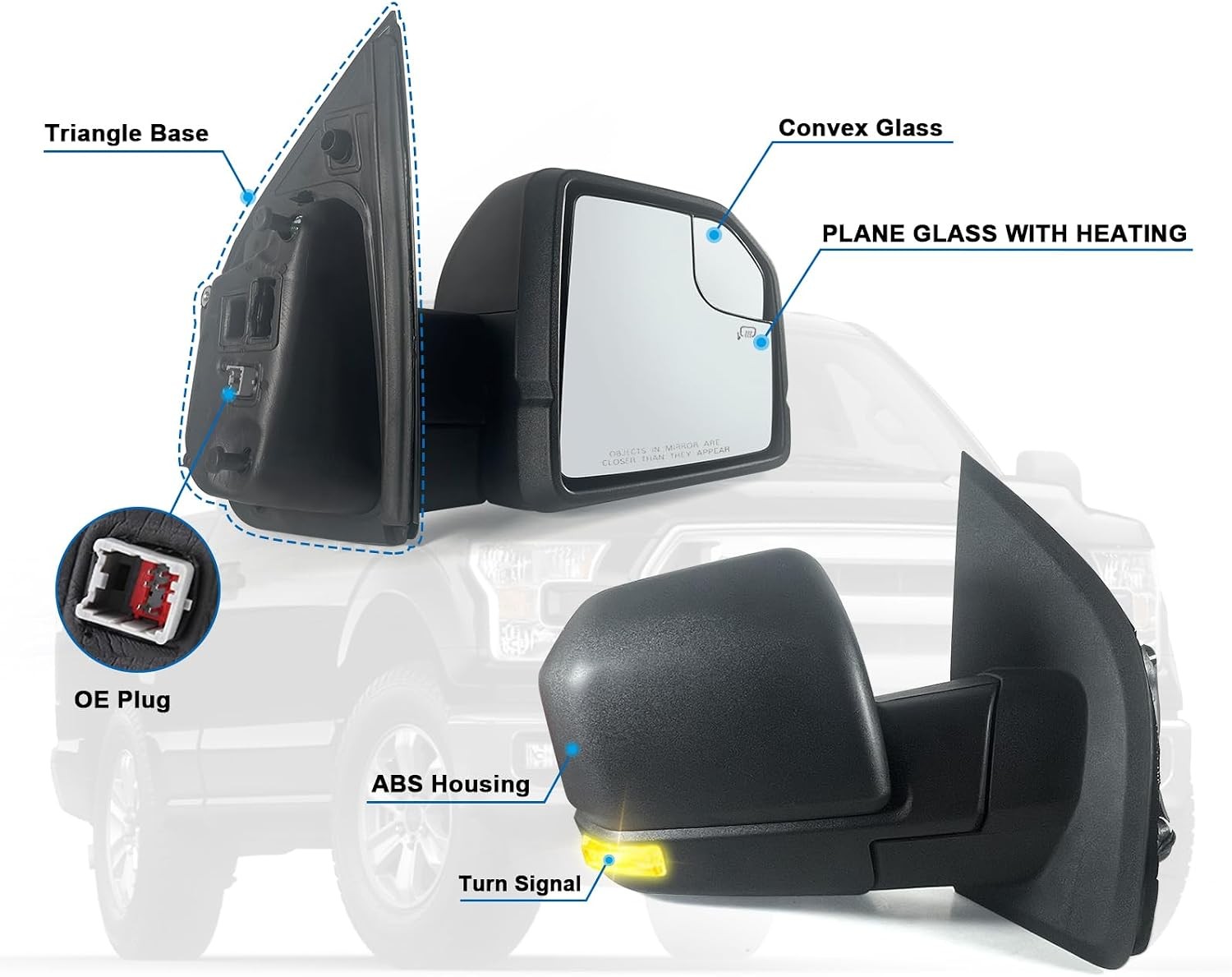 Right Passenger Side Door Mirror with Blind Spot Glass Assembly Fits 2015-2020 F