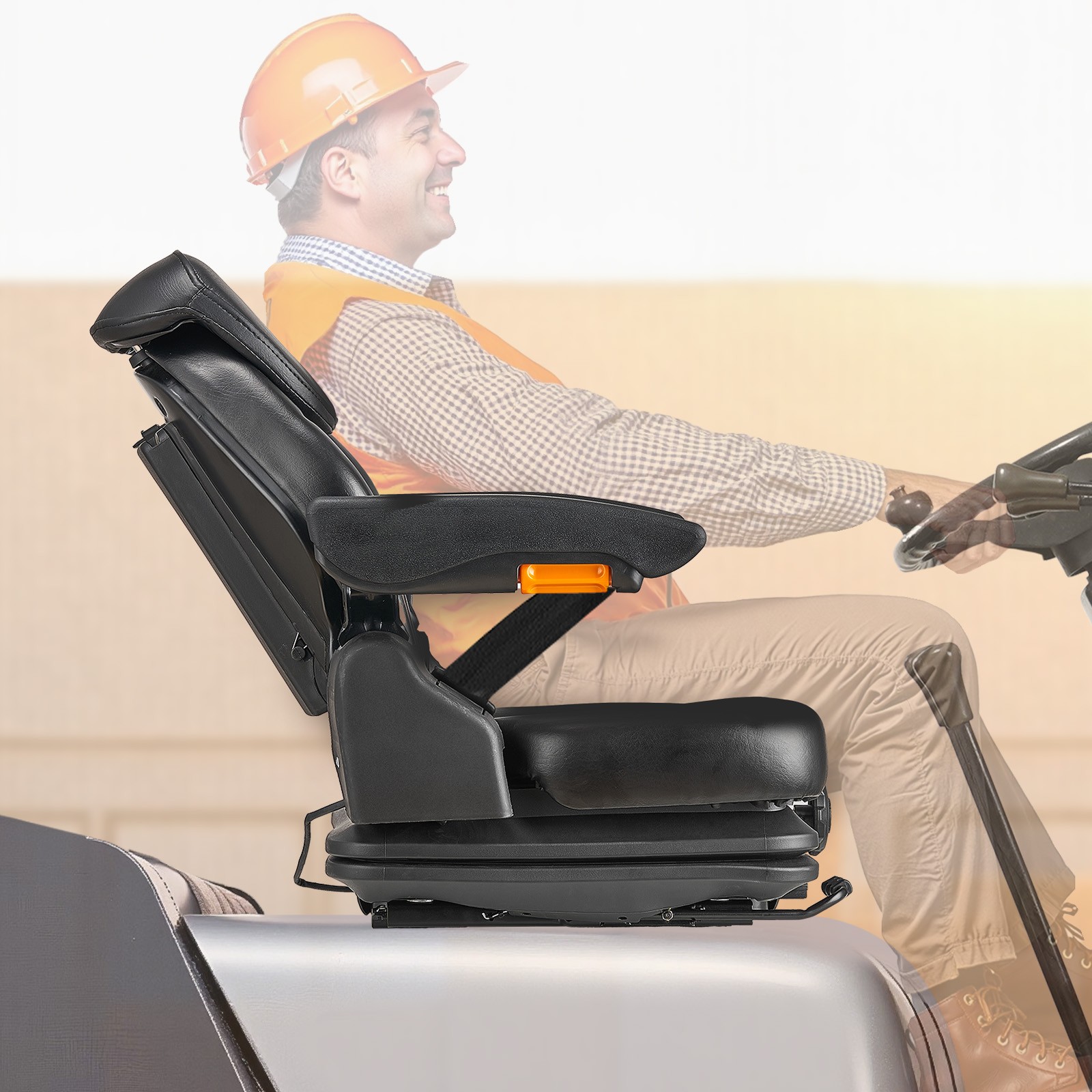 VEVOR Forklift Seat Fold Down Tractor Suspension Seat Adjustable Back & Headrest