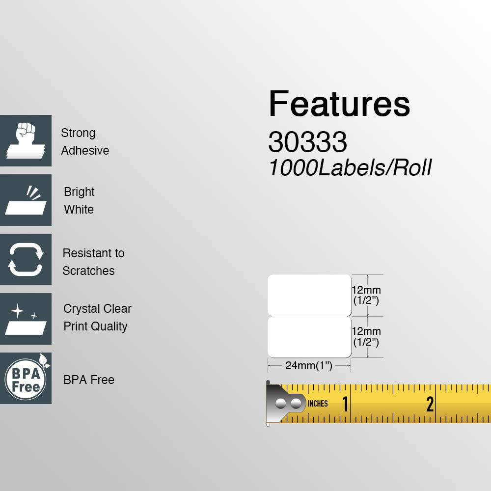 5 Rolls 1/2″x1″ Extra-Small Multi-Purpose Direct Thermal 1000 Labels 30333
