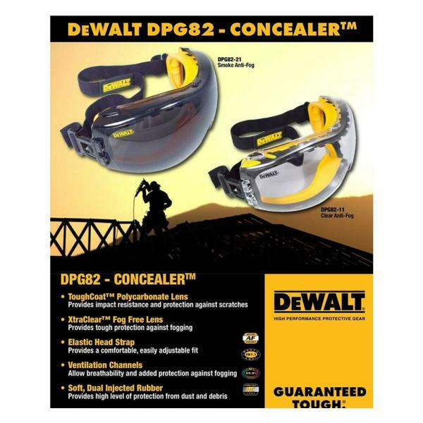 DeWalt CLEAR SMOKE ANTI FOG Protective Over Glasses Safety Goggles UV ANSI Z87+
