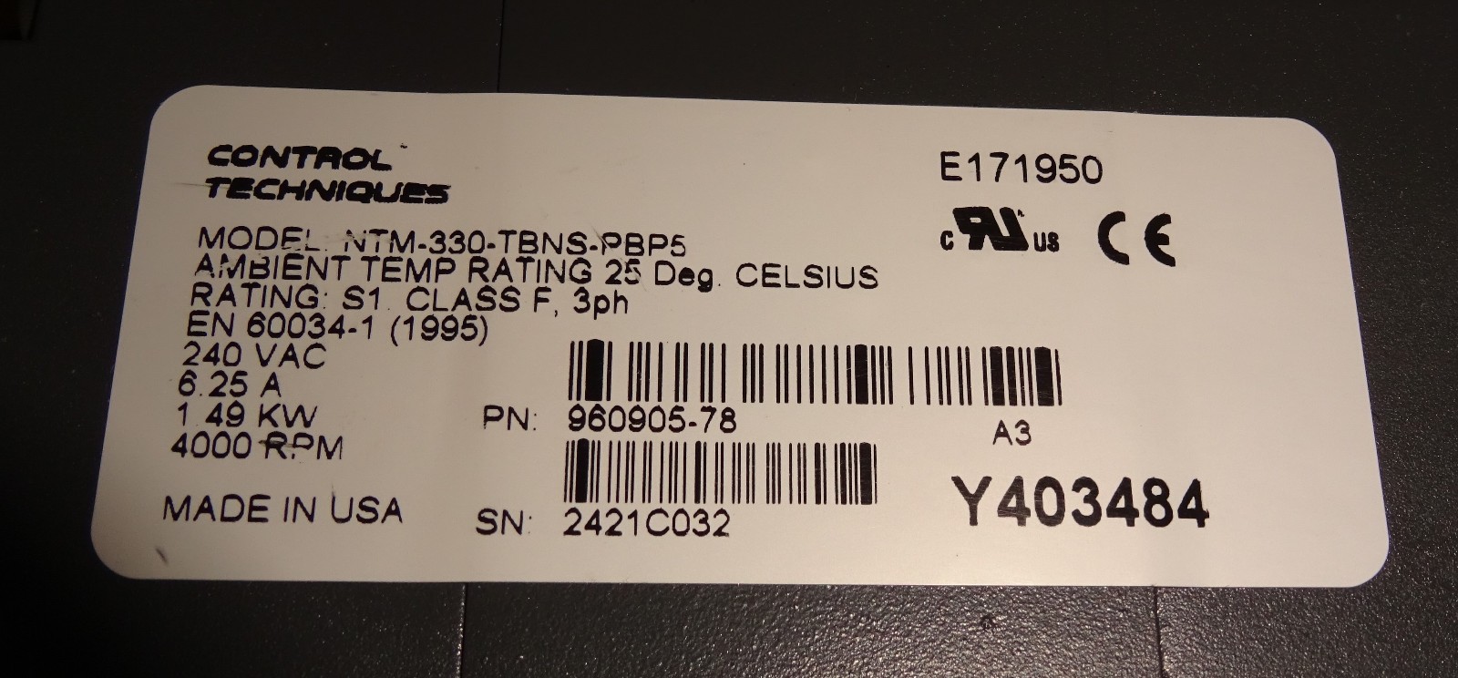 Control Techniques NTM-330-TBNS-PBP5 Servo Motor NTM330TBNSPBP5 960905-78 NEW