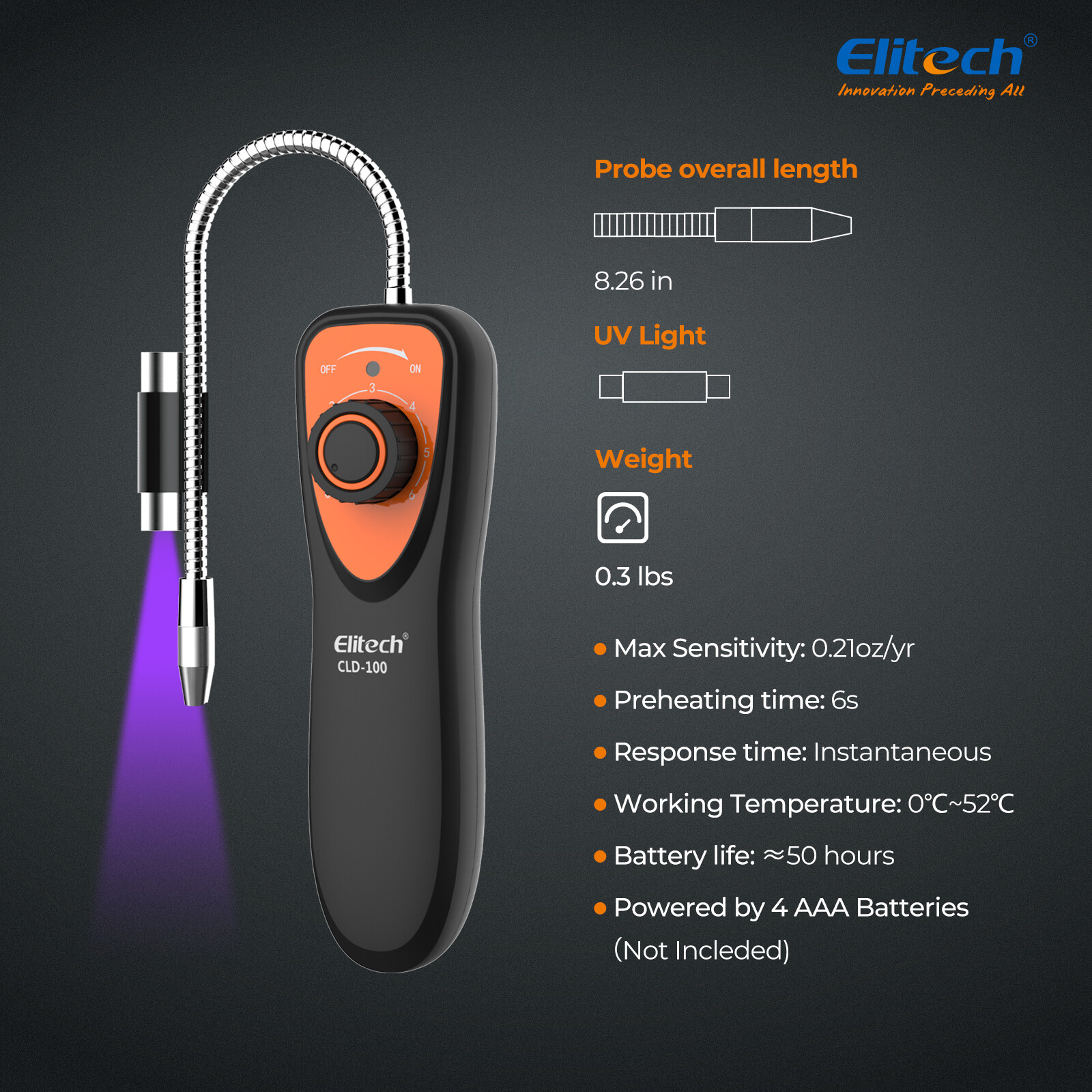 Elitech CLD-100 Freon Leak Detector Halogen Refrigerant Gas Detector w/UV Light