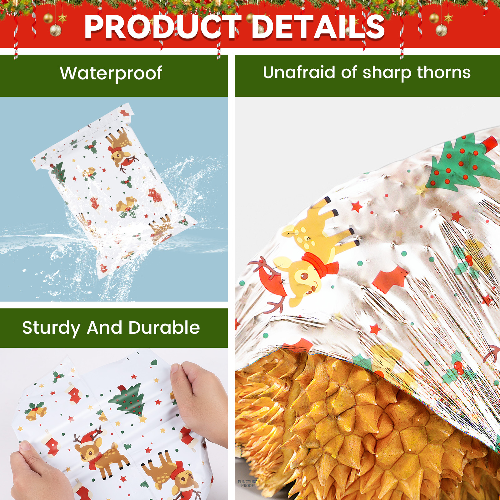 Christmas Poly Mailers Cute Holiday Shipping Bags Custom 6″x9″ 10″x13″ 14.5″x19″