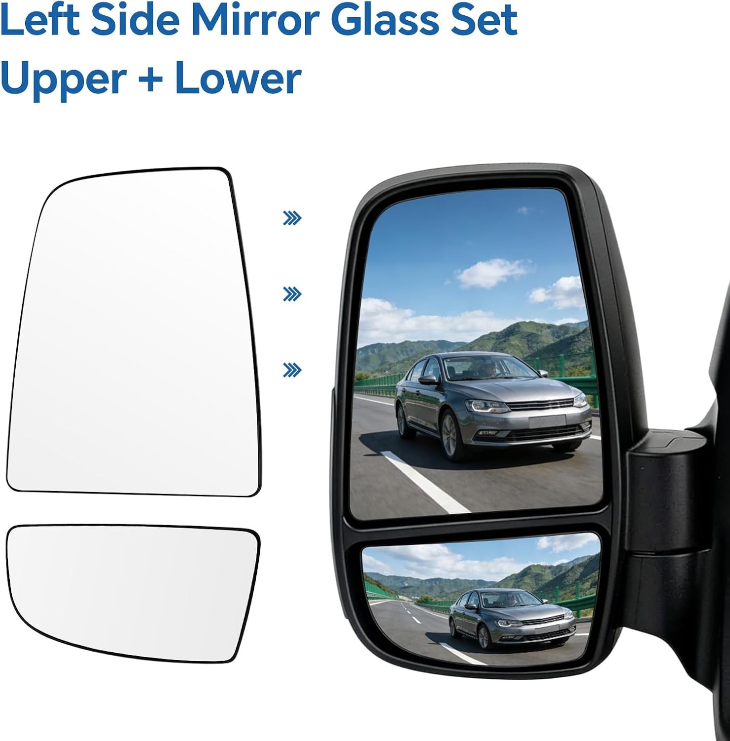 Driver Left Side Upper & Lower Mirror Glass for Ford Transit 150 250 350 2015-20