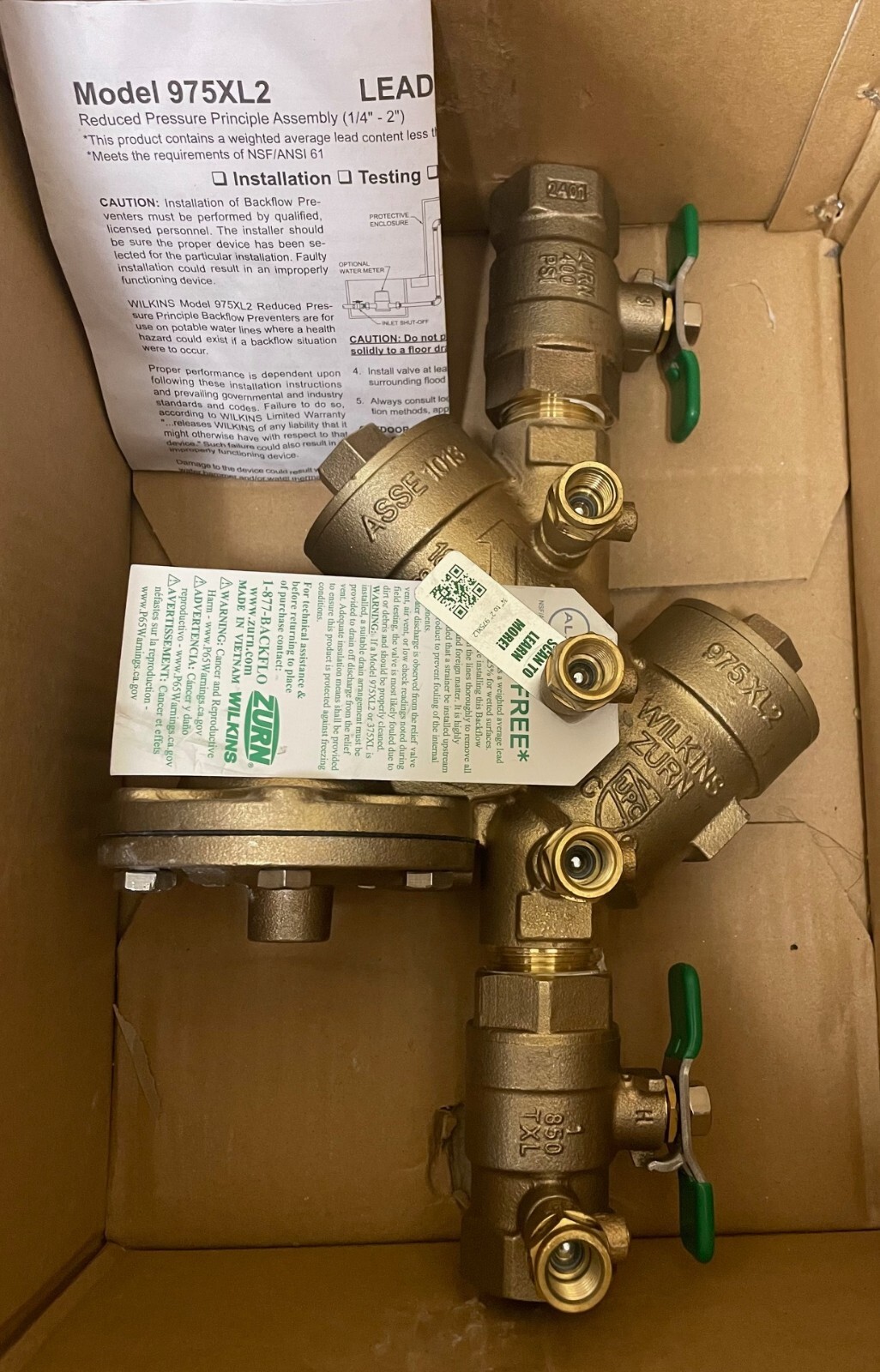 Zurn Wilkins 1-975XL2 Reduced Pressure Zone Backflow Preventer 1″ Lead Free