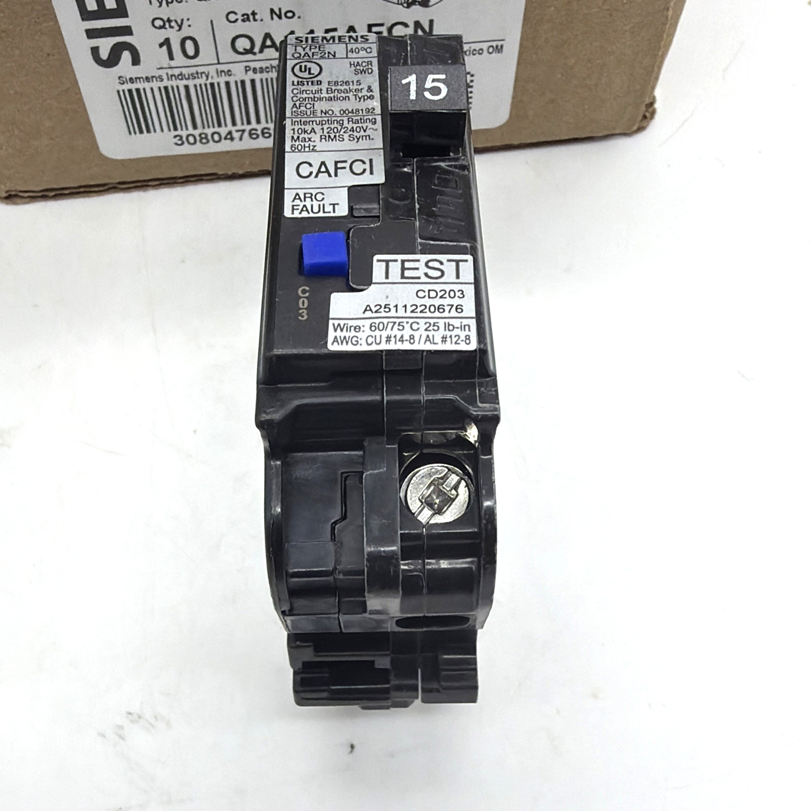 Siemens QA115AFCN 15A 1-Pole AFCI Arc Fault Plug-On Neutral Breakers Pack 10 NEW