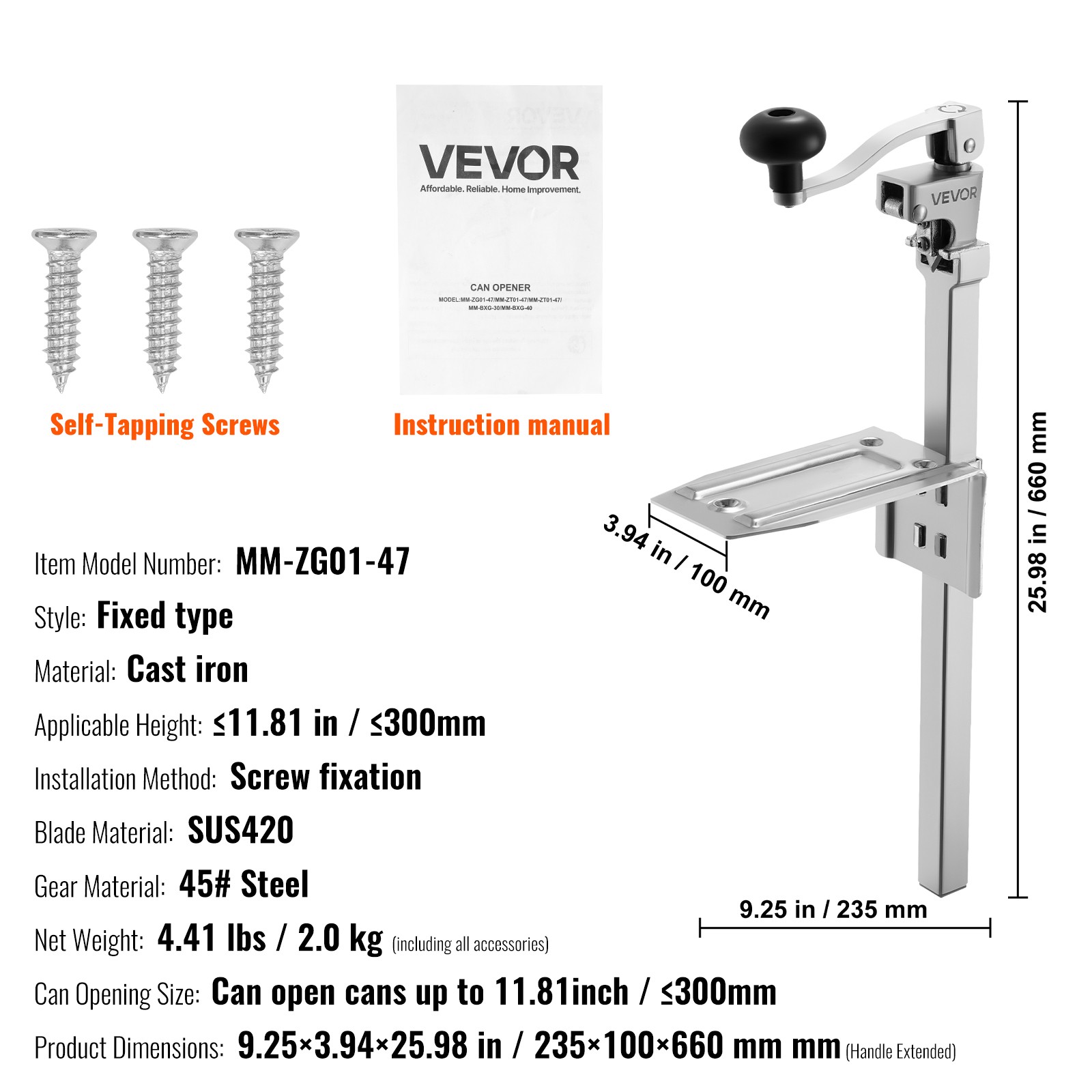 VEVOR Commercial Can Opener Tabletop Manual 11.8 in Can Opener for Restaurant