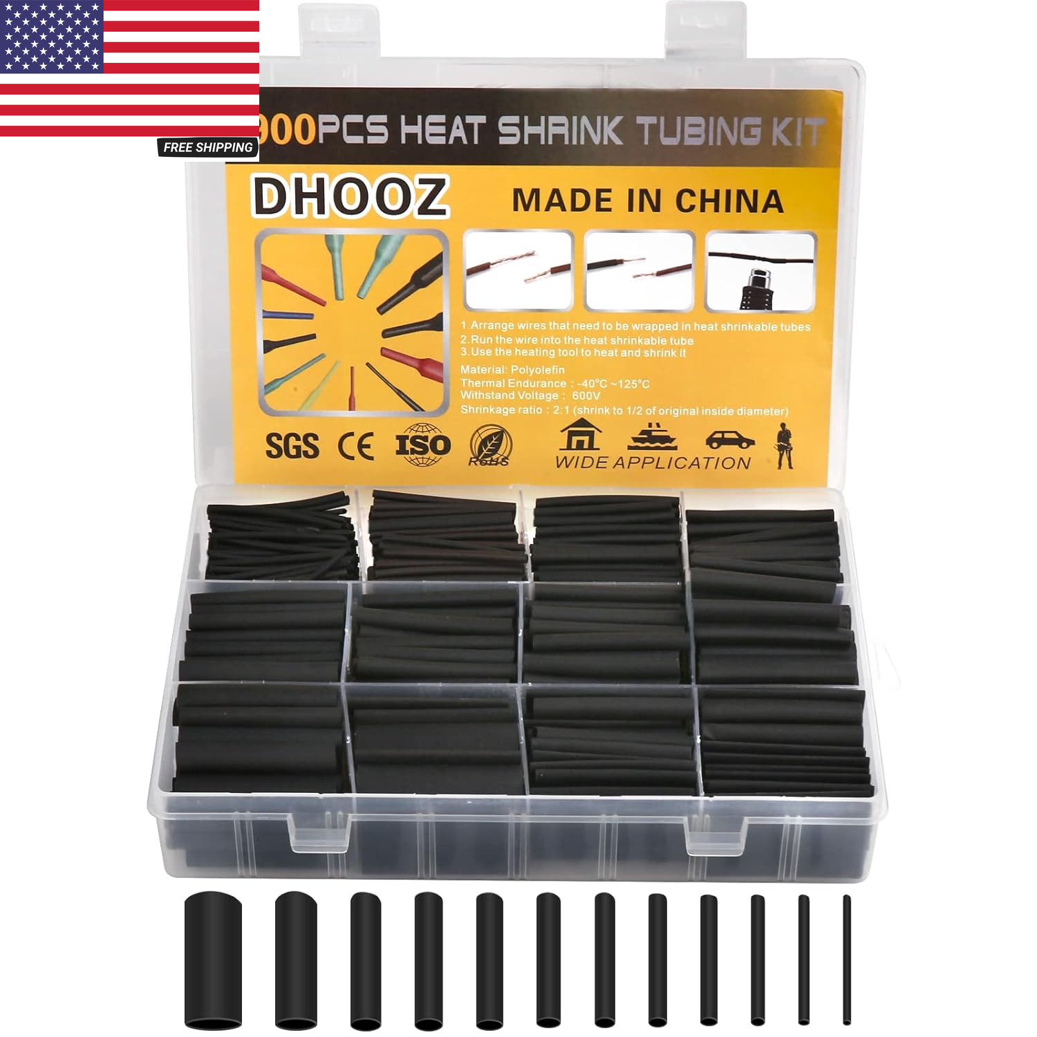 900Pcs Wire Heat Shrink Tubing Kit, Industrial Heat-Shrink Tubing for Wires, 2:1