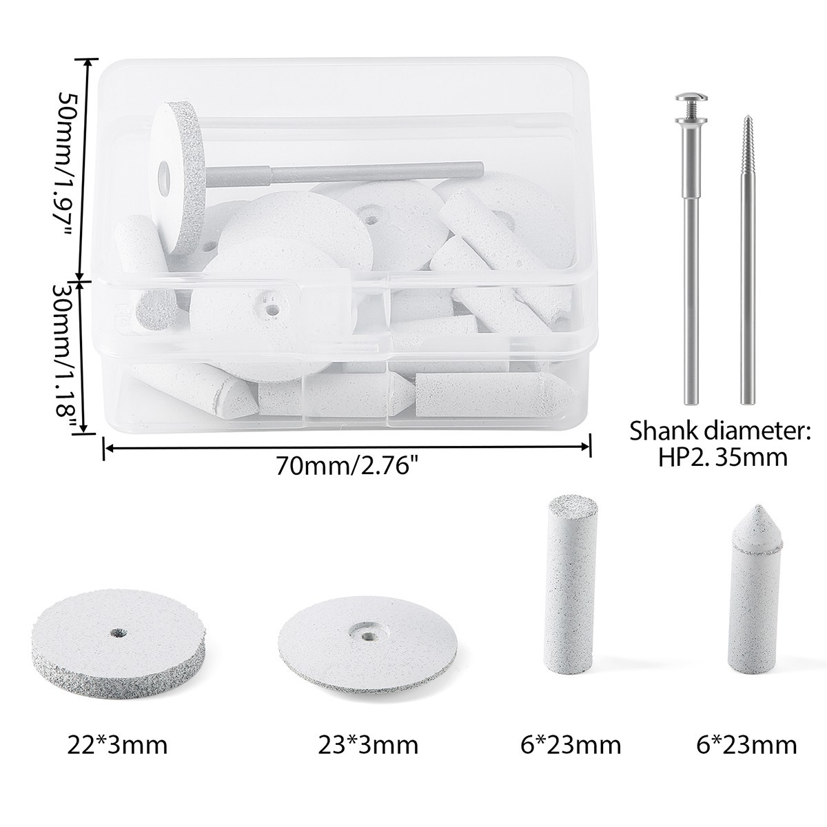 20Pc Dental Lab Silicone polishing Wheel Point HP2.35mm For Low Speed Handpiece