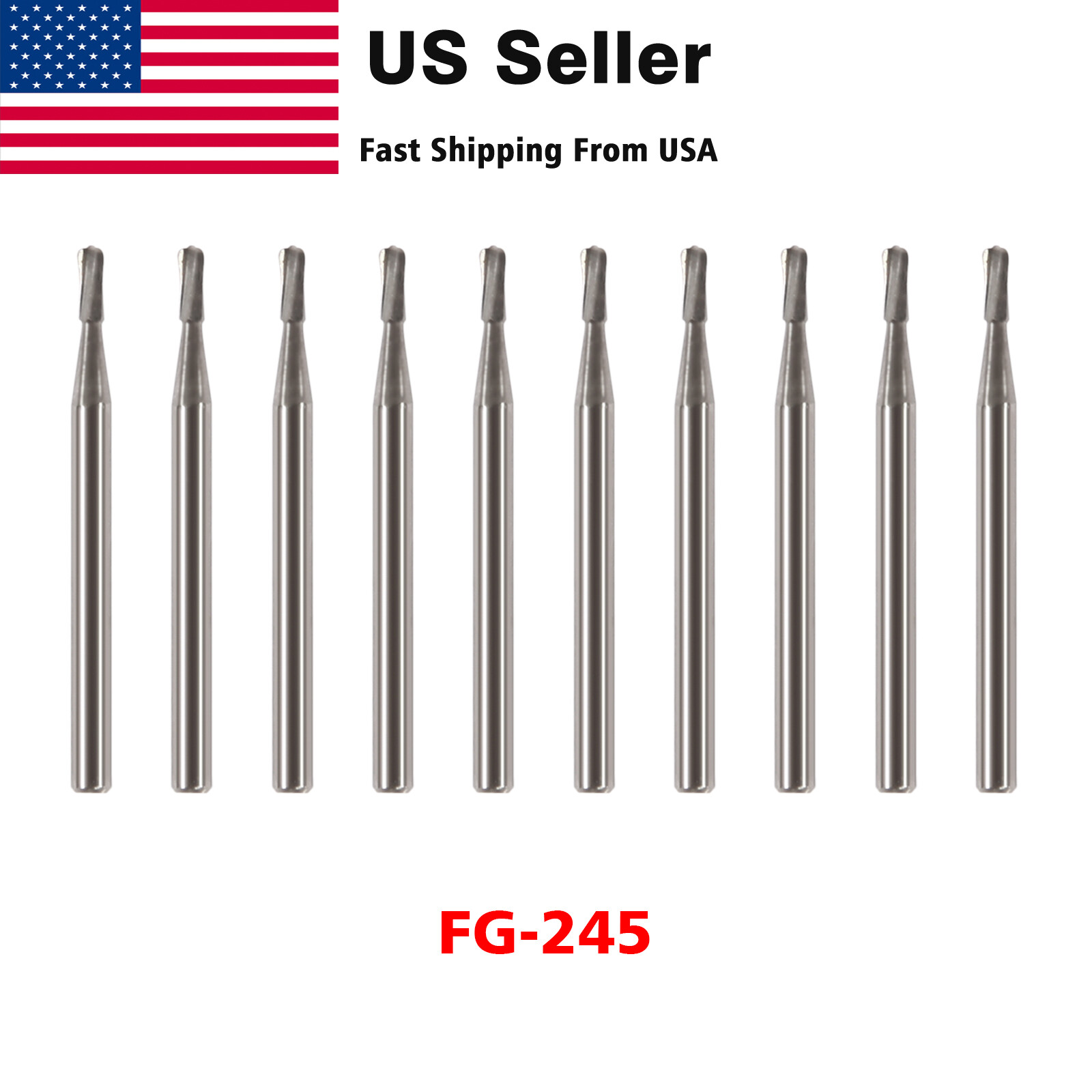 10Pcs Dental FG 245 Tungsten Carbide Burs Pear-Shaped For High Speed Handpiece