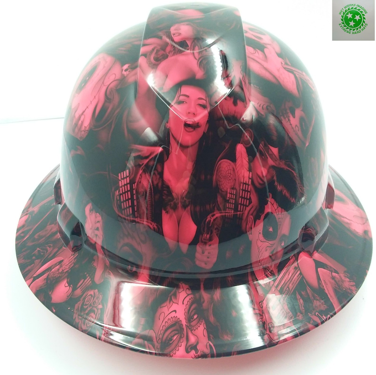 FULL BRIM Hard Hat custom hydro dipped , NEW HOT PINK TATTOO BABES BANDITO NEW