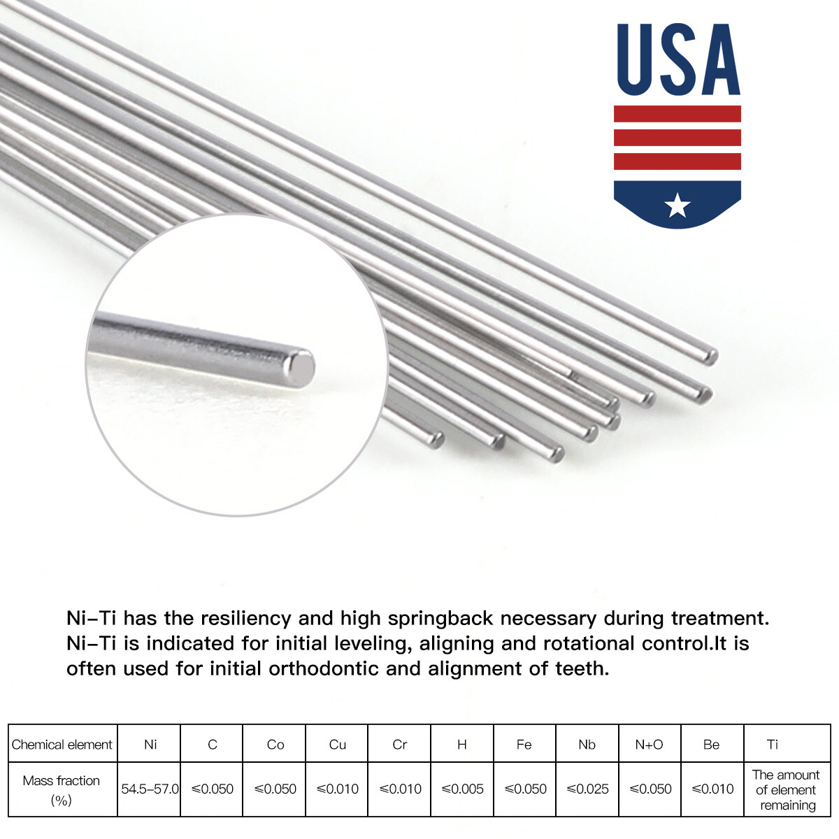 Dental Orthodontic Arch Wire Round Super Elastic NITI Round Ovoid Form AZDENT