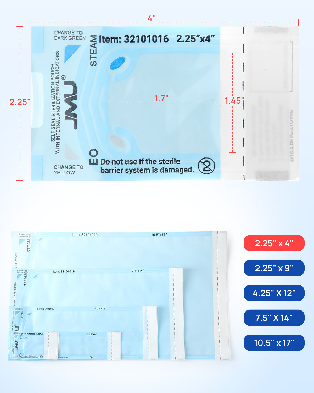 JMU Self Sealing Sterilization Pouches w/ Indicator Autoclave Sterilizer Multi