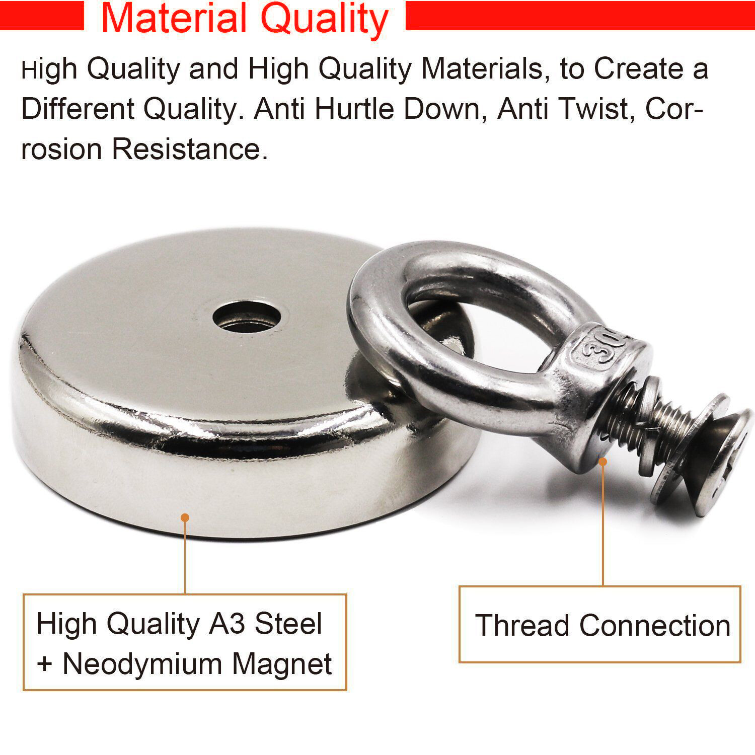 Neodymium Fishing Magnets 2 Pack, 128LBS Pulling Force Strong Round Rare Earth