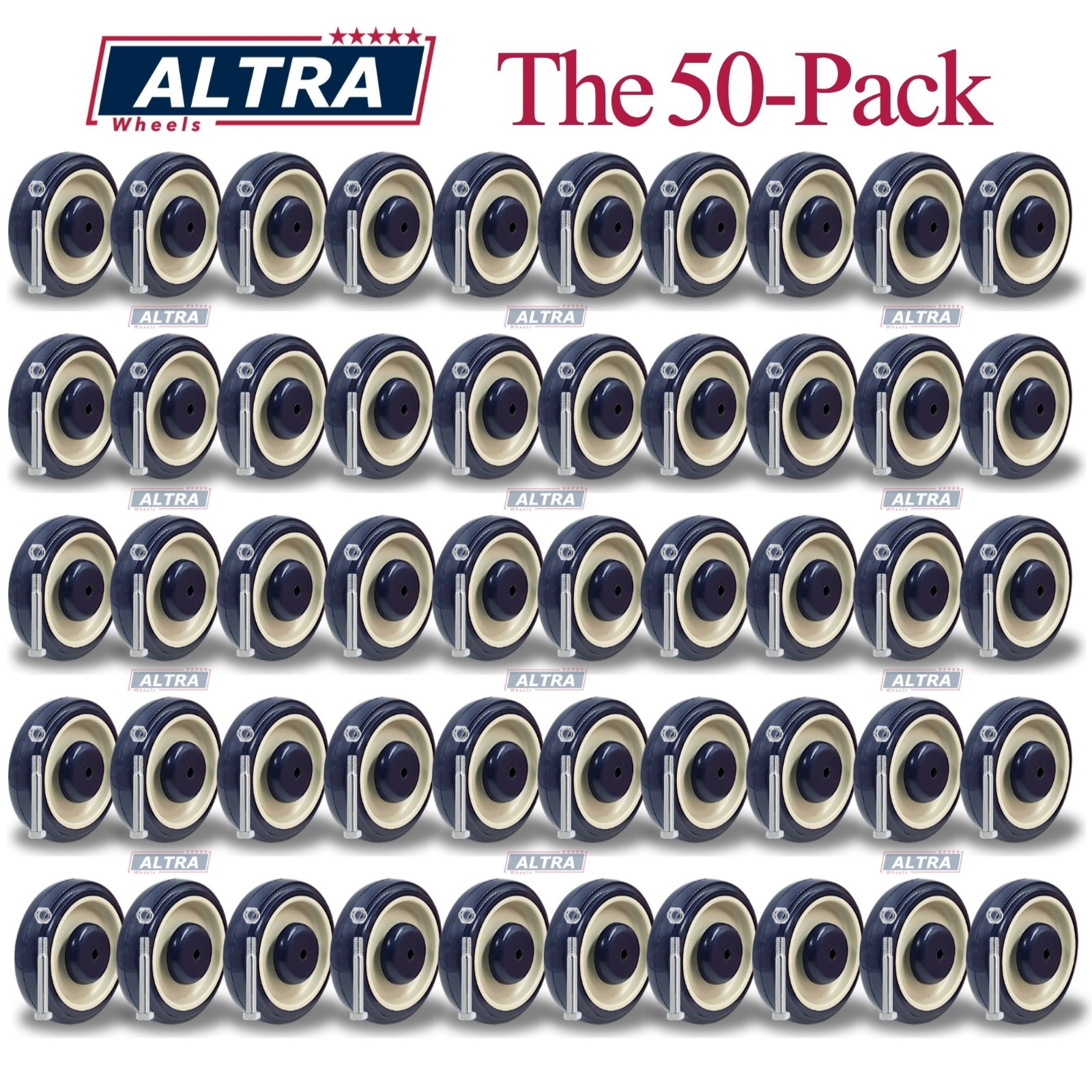 Box with 50 pcs 5″ Diameter wheels for Shopping Cart Nuts and Bolts included