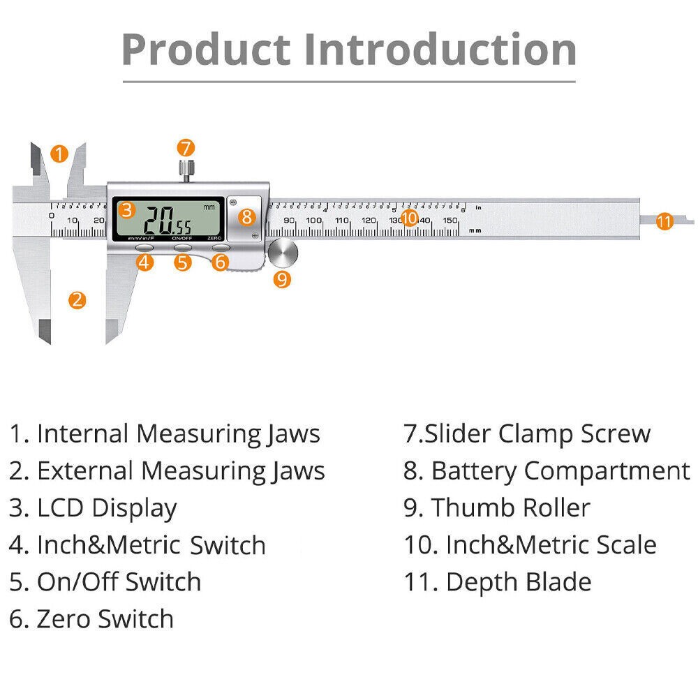 Digital Caliper Micrometer LCD Gauge Vernier Electronic Measuring Tool 6″ 150mm
