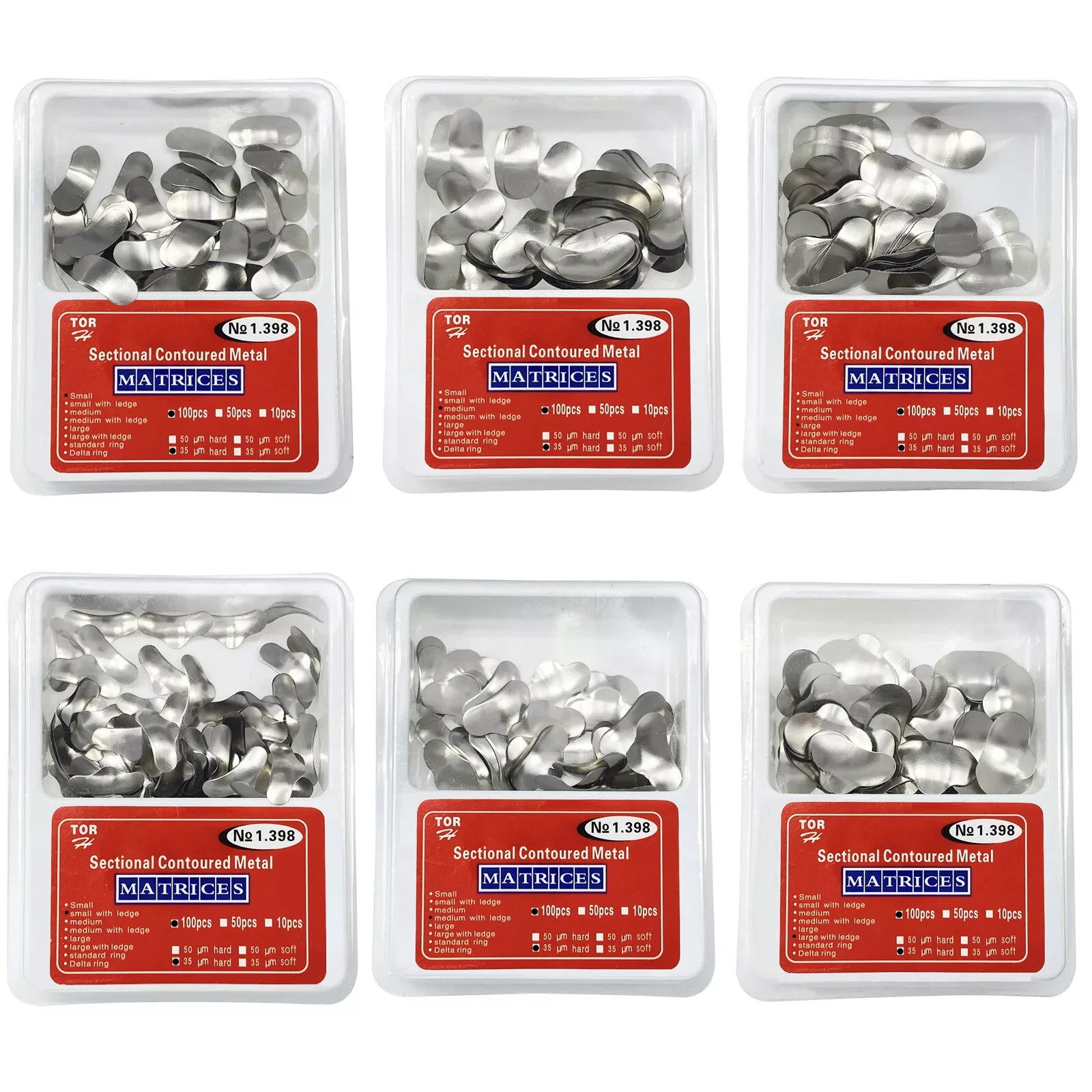100 Pcs Dental Sectional Contoured Metal Matrices Refill Matrix Band 35um TOR VM