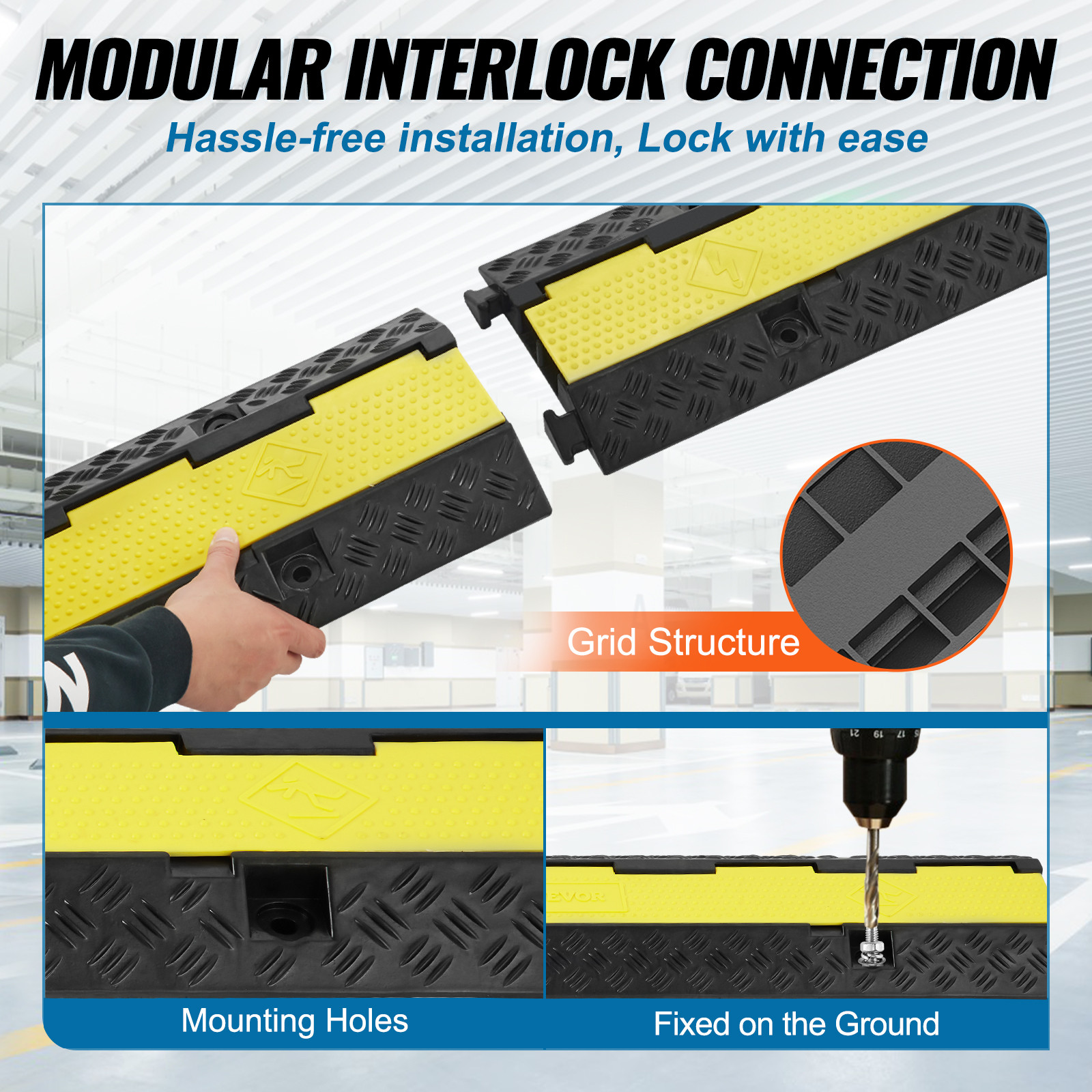 VEVOR 5 PCs Cable Protector Ramp 2 Channel 12000 lbs Load Wire Cable Cover Ramp