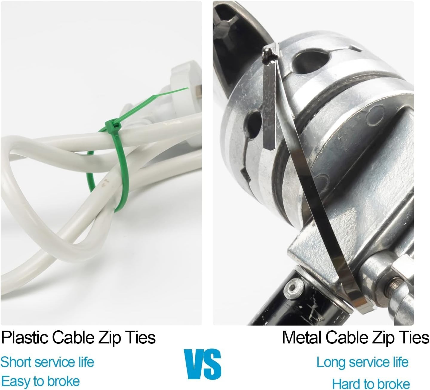 11.8″ Heavy Duty Metal Zip Ties – 600 Pack, 304 Stainless Steel, 300lbs Strength