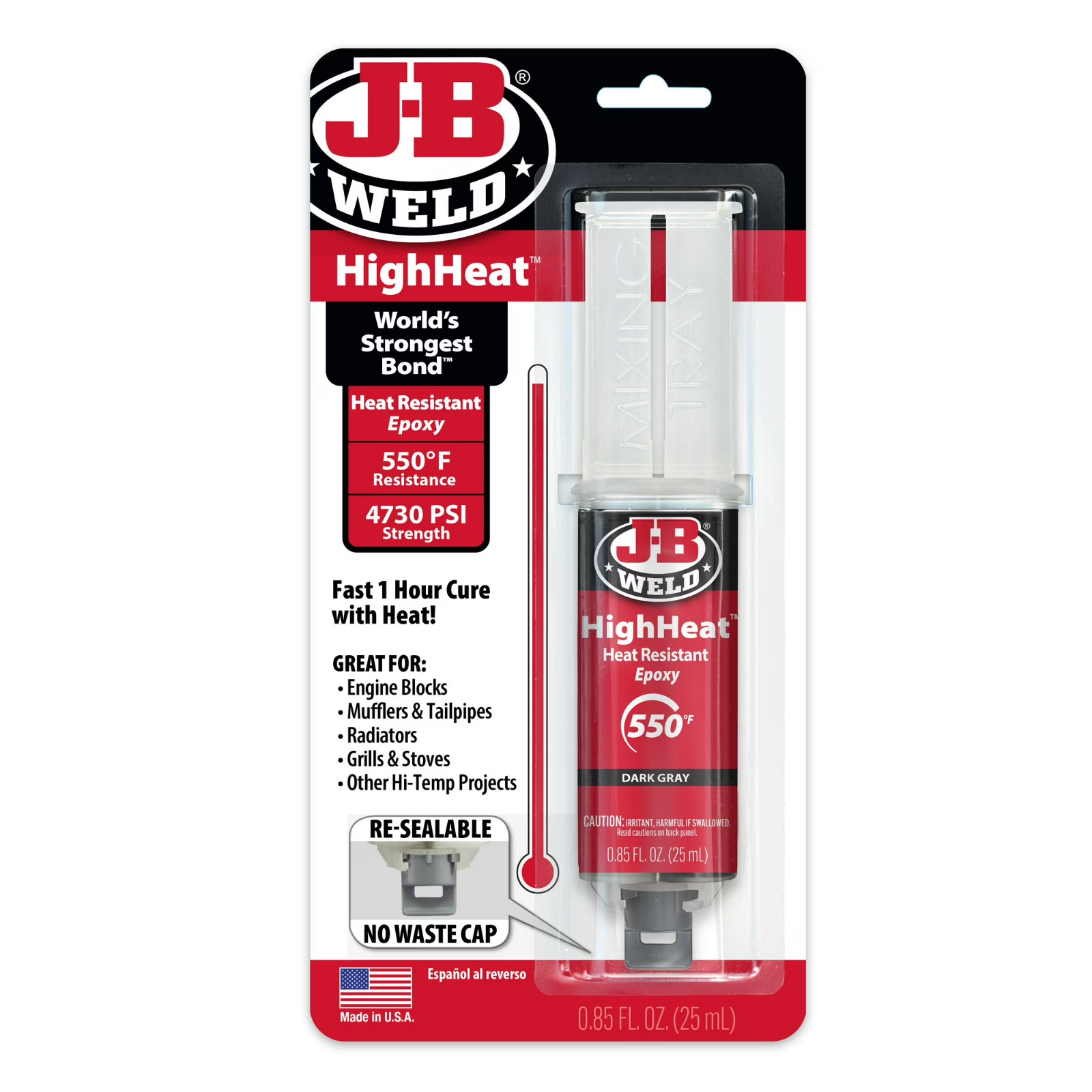 J-B Weld High Heat Epoxy Dark Grey Syringe Heat Resistant Adhesive for Metal