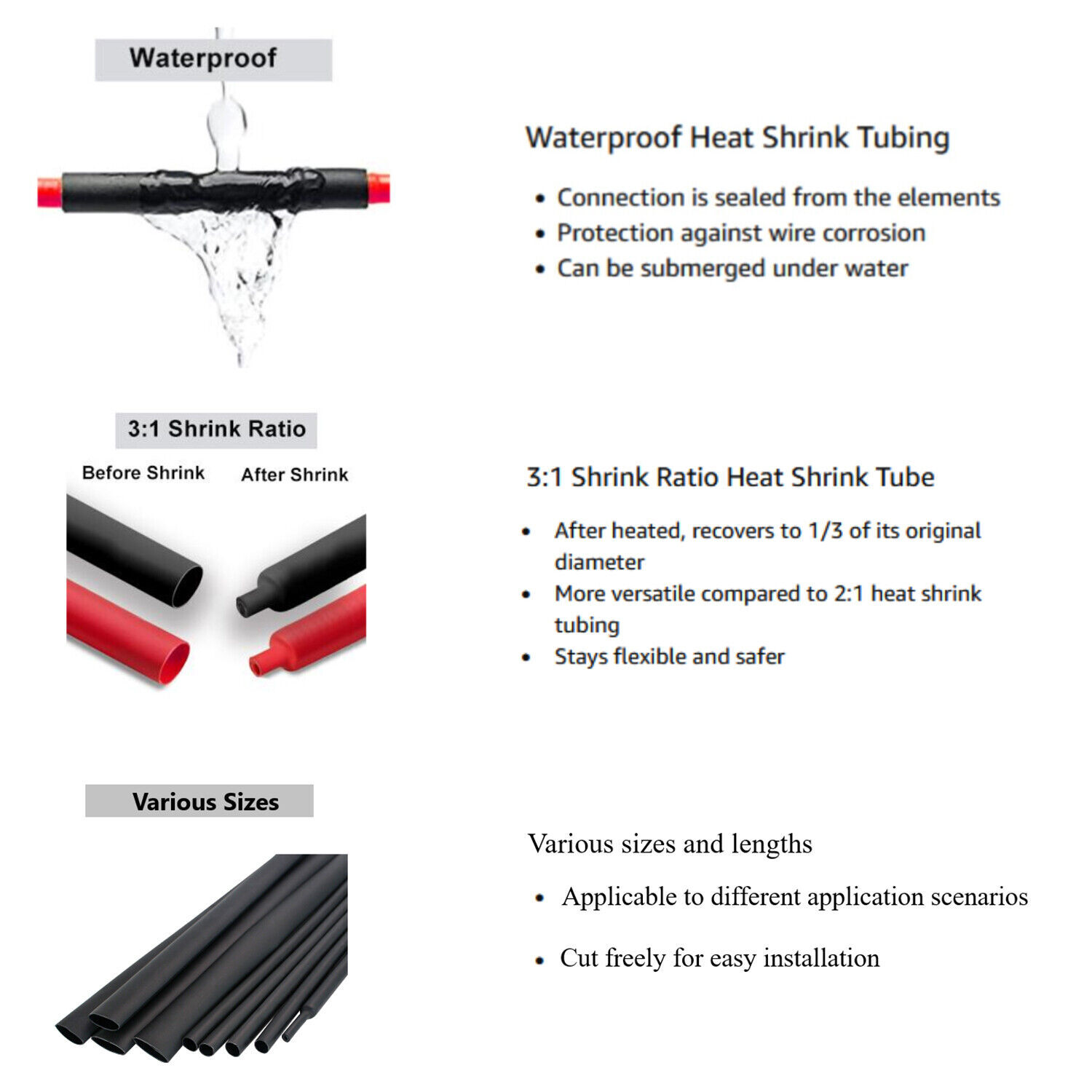 Heat Shrink Tubing Tube Dual Wall 3:1 Marine Adhesive Glue Lined Waterproof