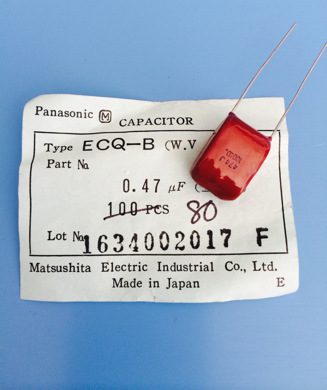 5x ECQ-B1474JF PANASONIC CAP POLYESTER FILM 0.47UF 100VDC RADIAL 13×11.50×20.20