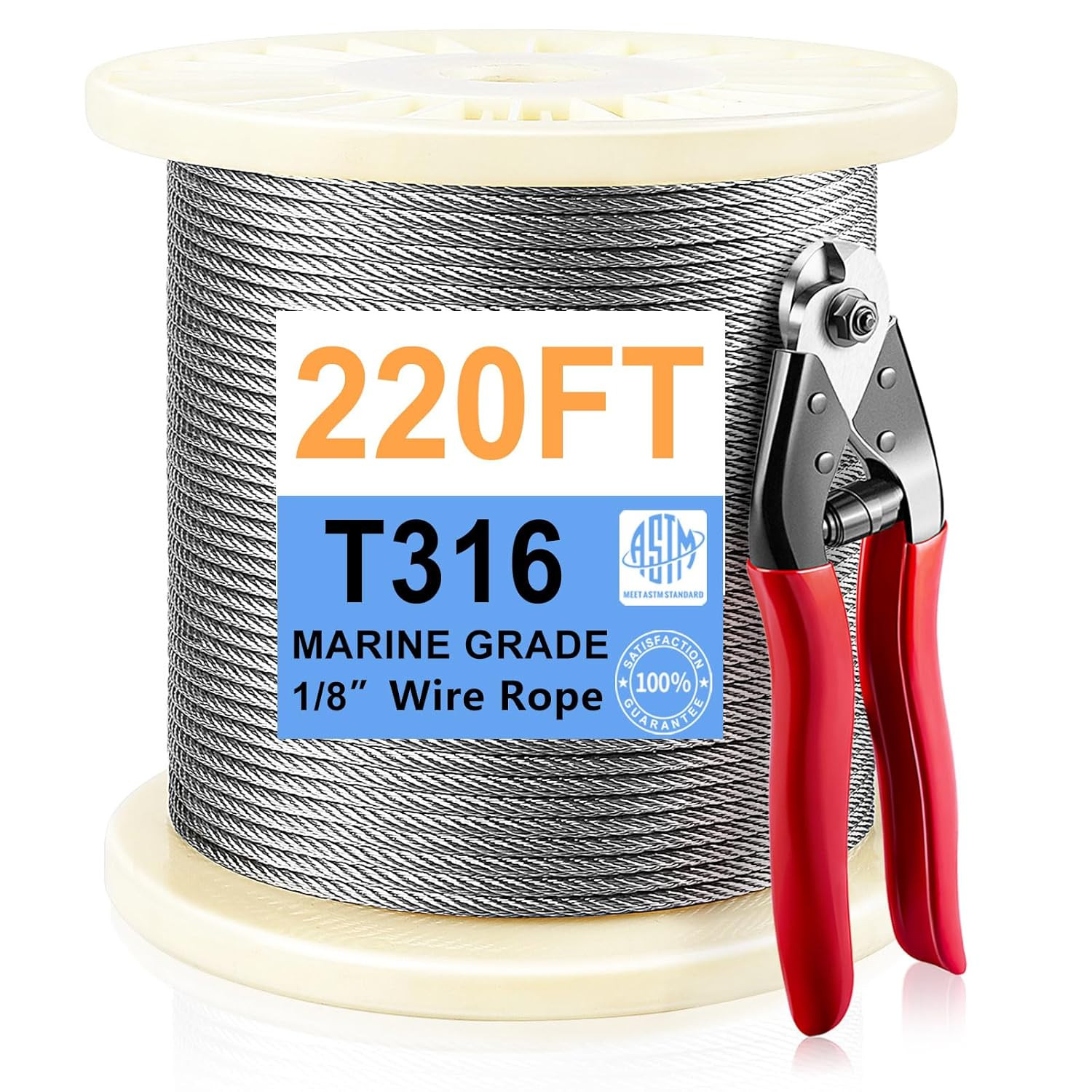1/8 T316 Stainless Steel Cable Cable Railing Kit 110-1000 FT Wire 1800 Lb Brea