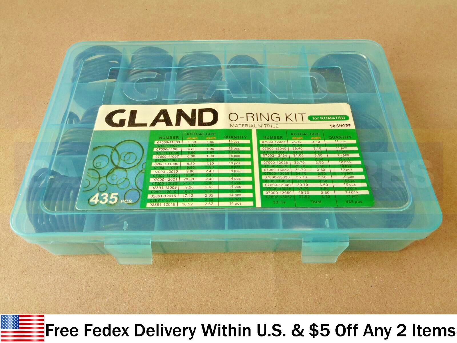KOMATSU PARTS – GLANT MASTER O RING SEAL KIT, 435 PCS. NITRILE MATERIAL 90 SHORE