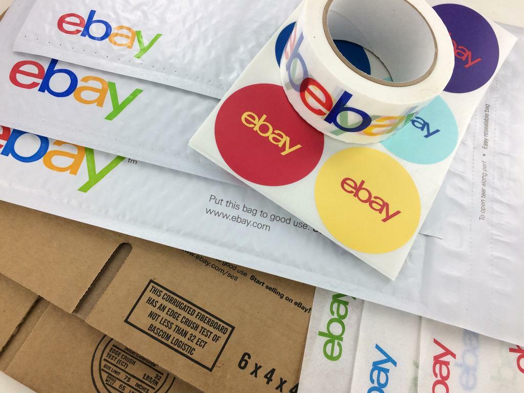 eBay Branded Shipping Supplies Kit Lot Boxes Padded Envelopes Tape Tissue 43 Ct