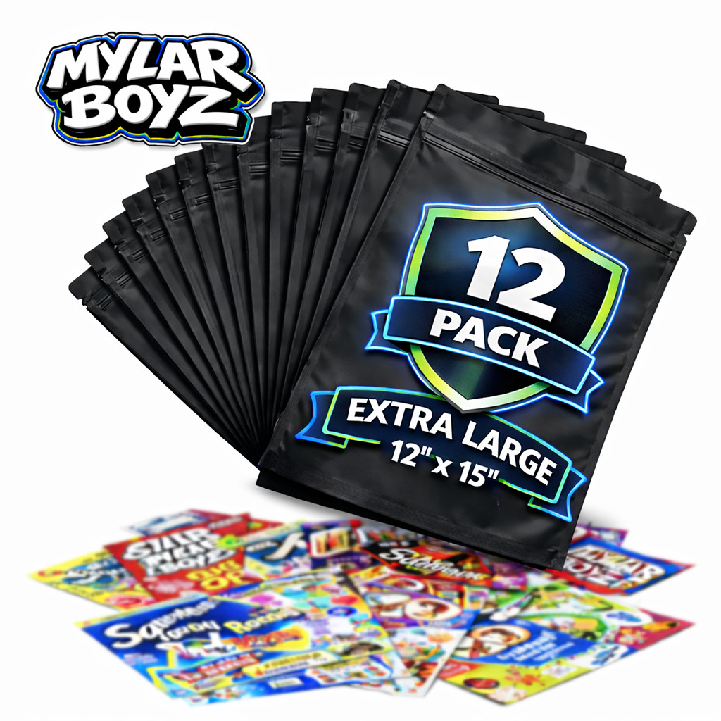 12 Pack 1lb Mylar Bags 12” x 15” Assorted Random Designs Pound Packaging Pouches
