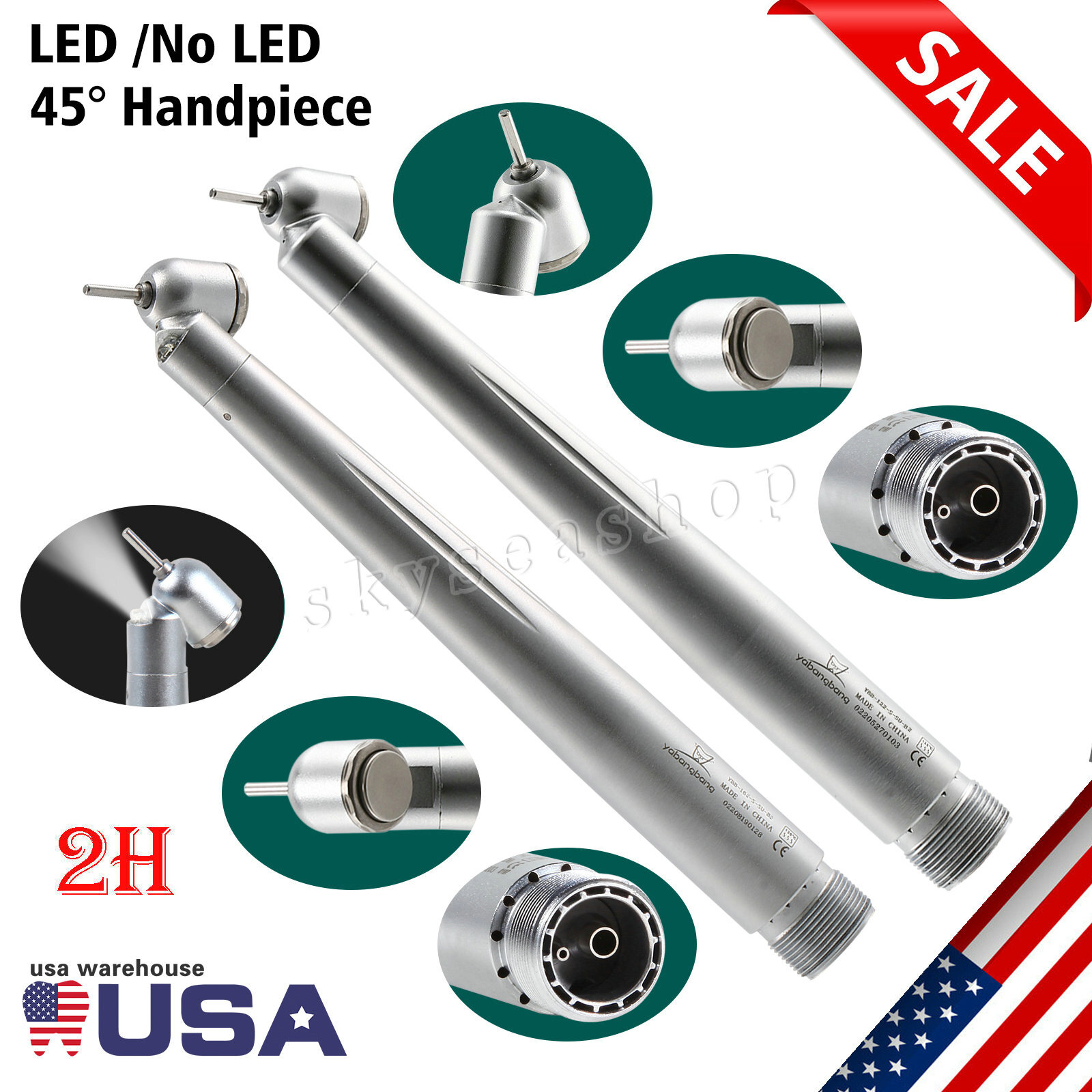 NSK Style Dental 45 Degree LED/No-LED Surgical High Speed Handpiece 2Hole Borden