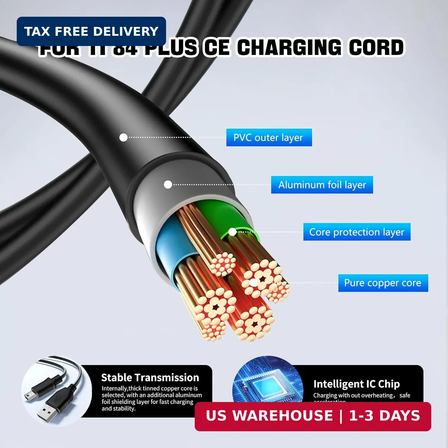 Ti-84 Plus ce Charger, ti84 Charger Cable for Texas Instruments Black