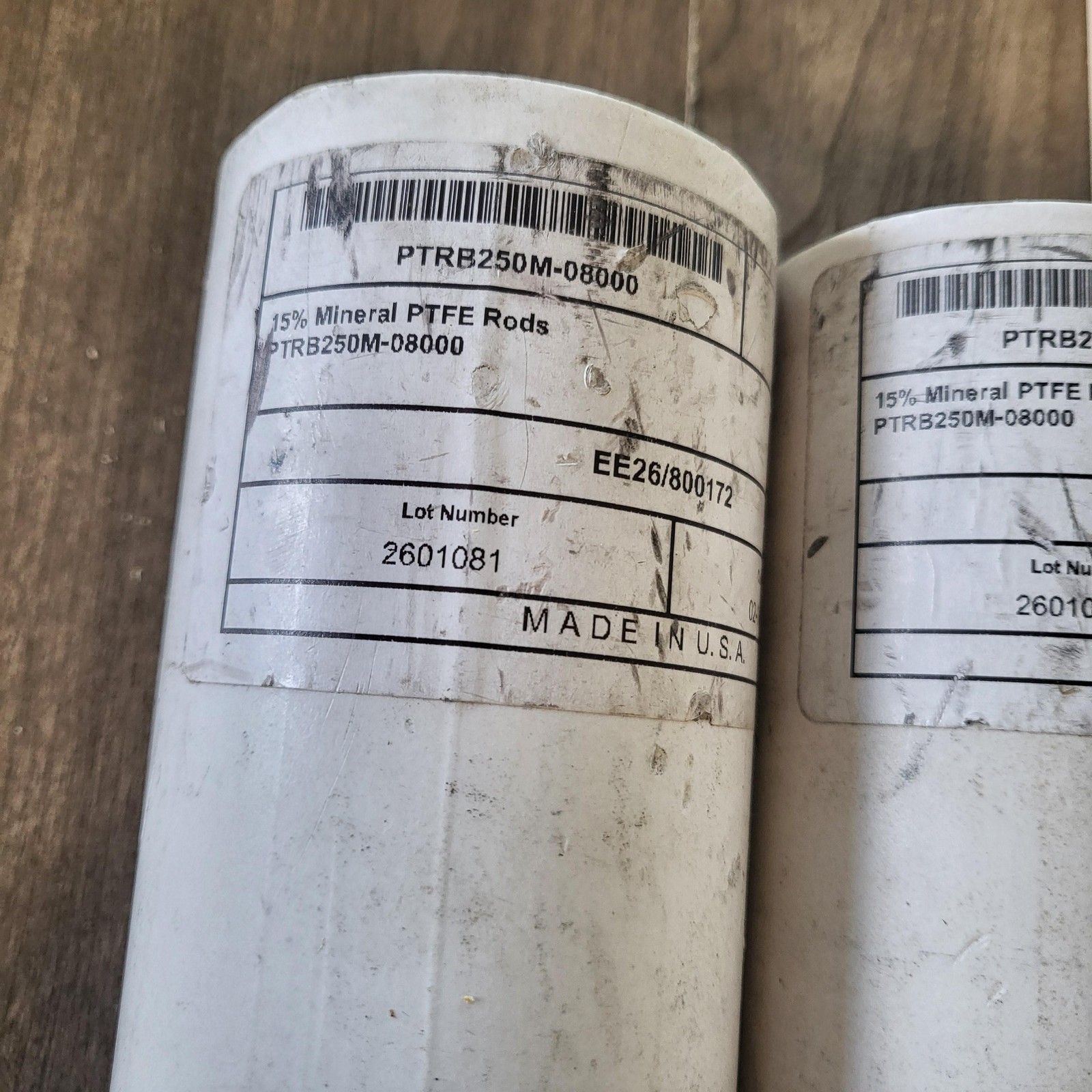 15% Mineral PTFE Round Rod Stock PTRB250M-08000 2-1/2 In Dia White Lot 2 USA