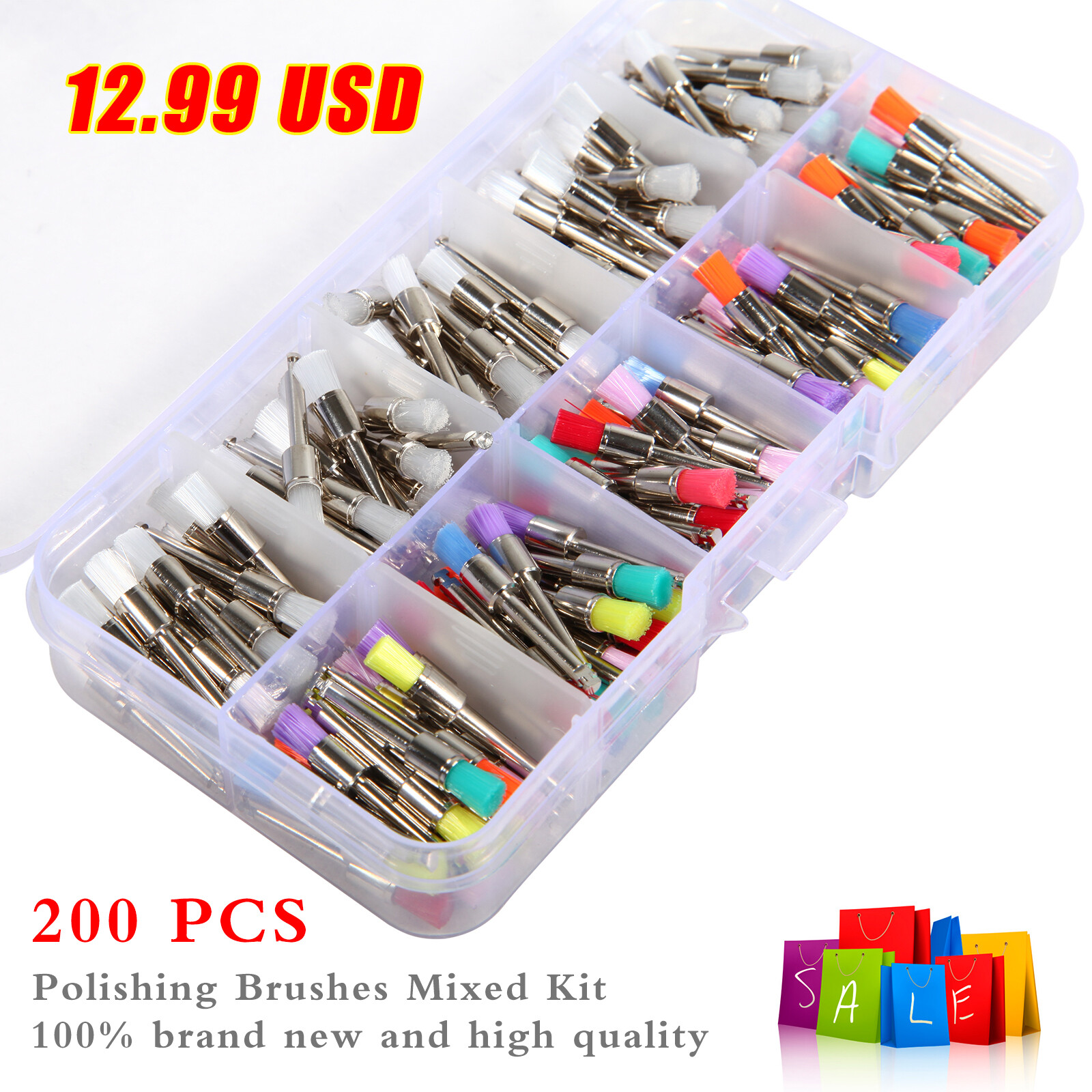 200 pcs Dental Teeth Prophy Brushes Polishing Tapered Latch Type Mixed 2.35mm