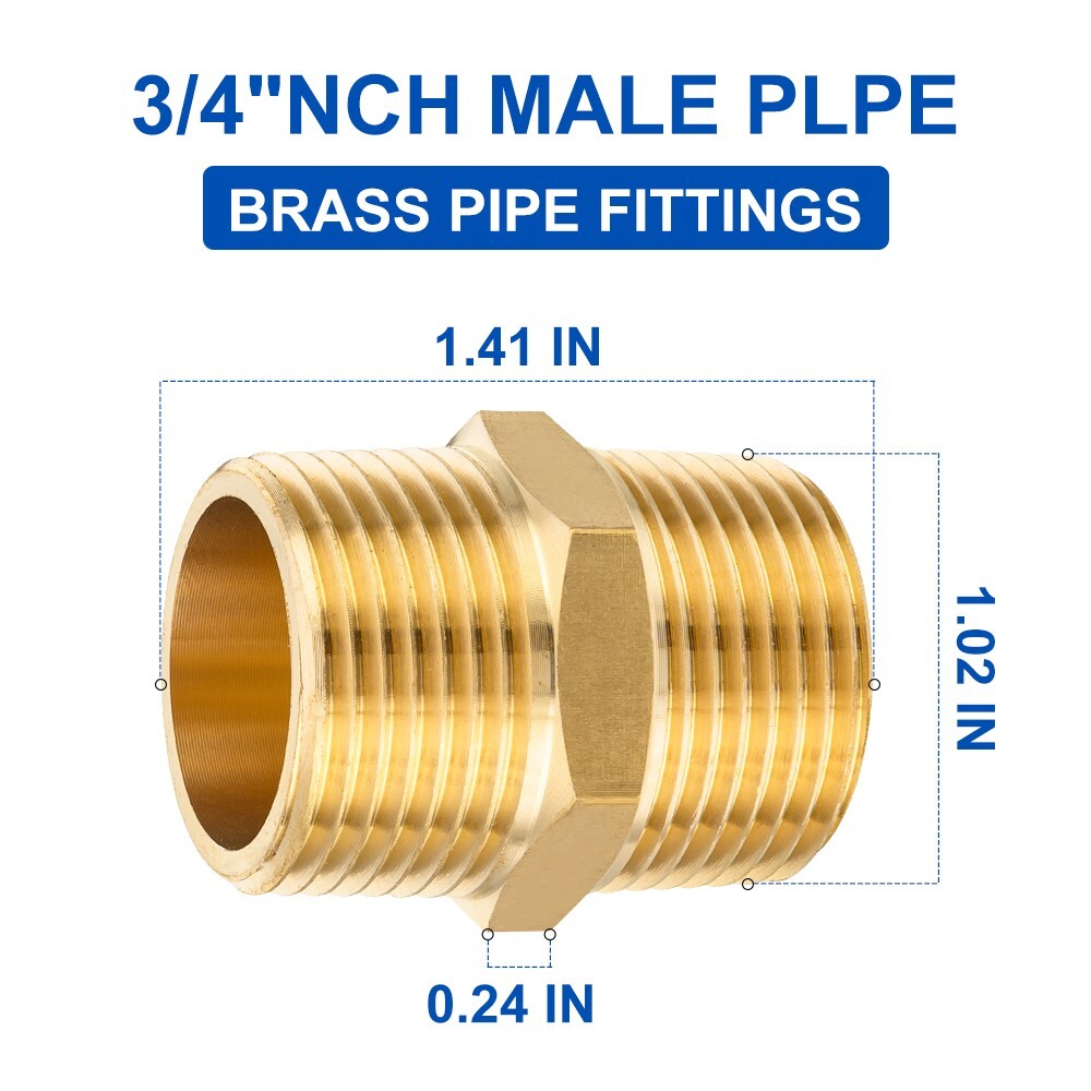 2 PCS EFIELD 3/4″ x3/4″ Male NPT Hex Nipple Pipe Adapters ,Brass Fittings
